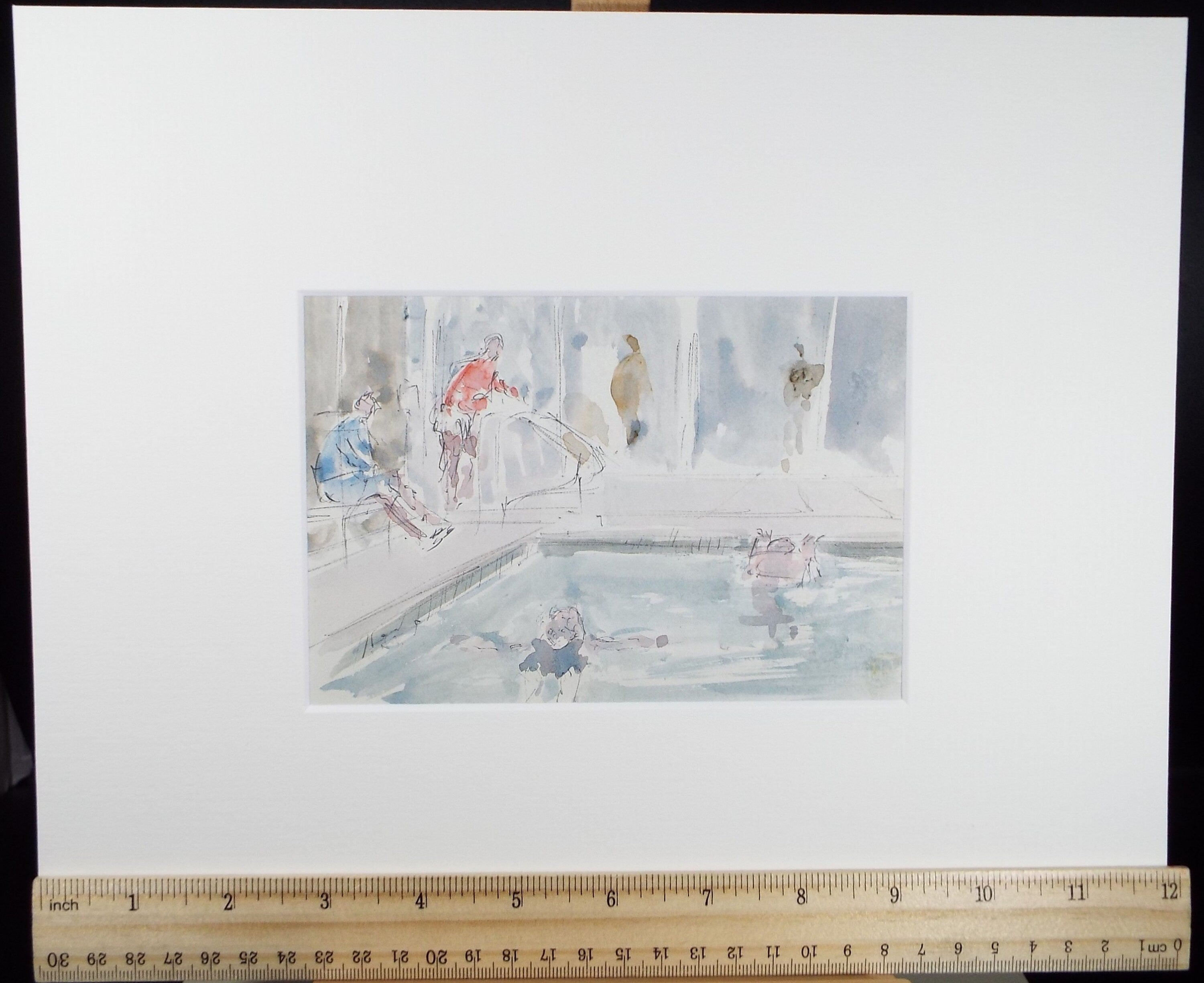 Original Watercolour drawing, 'Figures at the Pool', Hugh McKenzie (1909-2005), Mid 20th Century