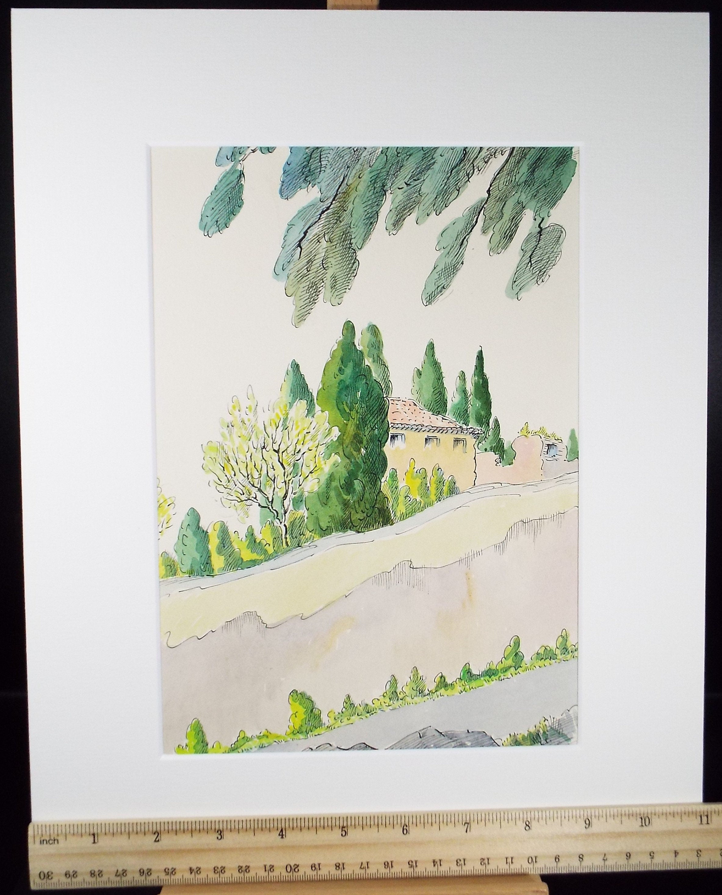 Original Watercolour & Ink , 'Via Appia Antica', Cicely Glyn de Beers (1891-1973), Circa 1960's