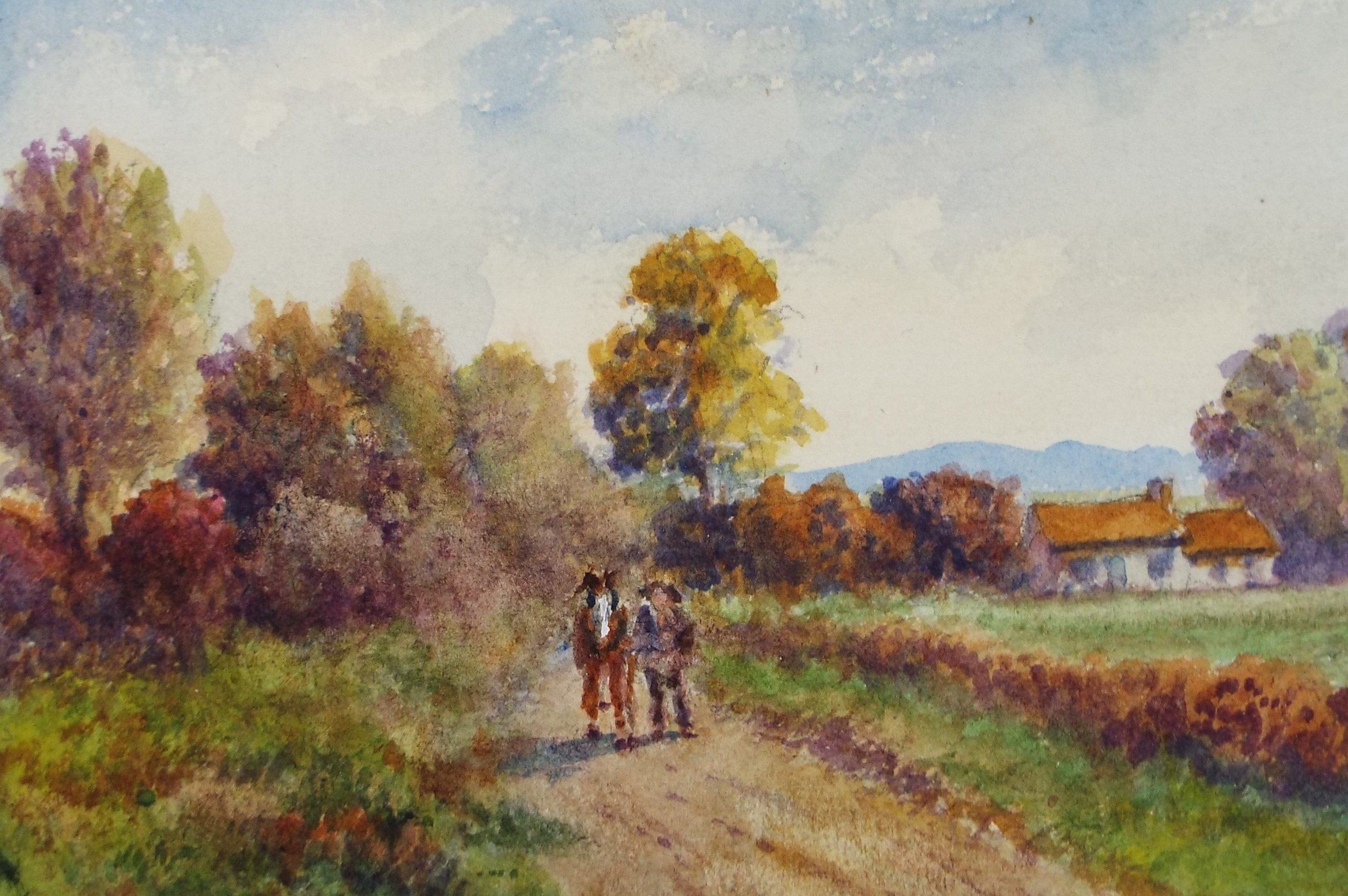 Original Watercolour, 'Figure with Horse - Nr. Pant', Edwin Brown (1845-1936), circa 1920's