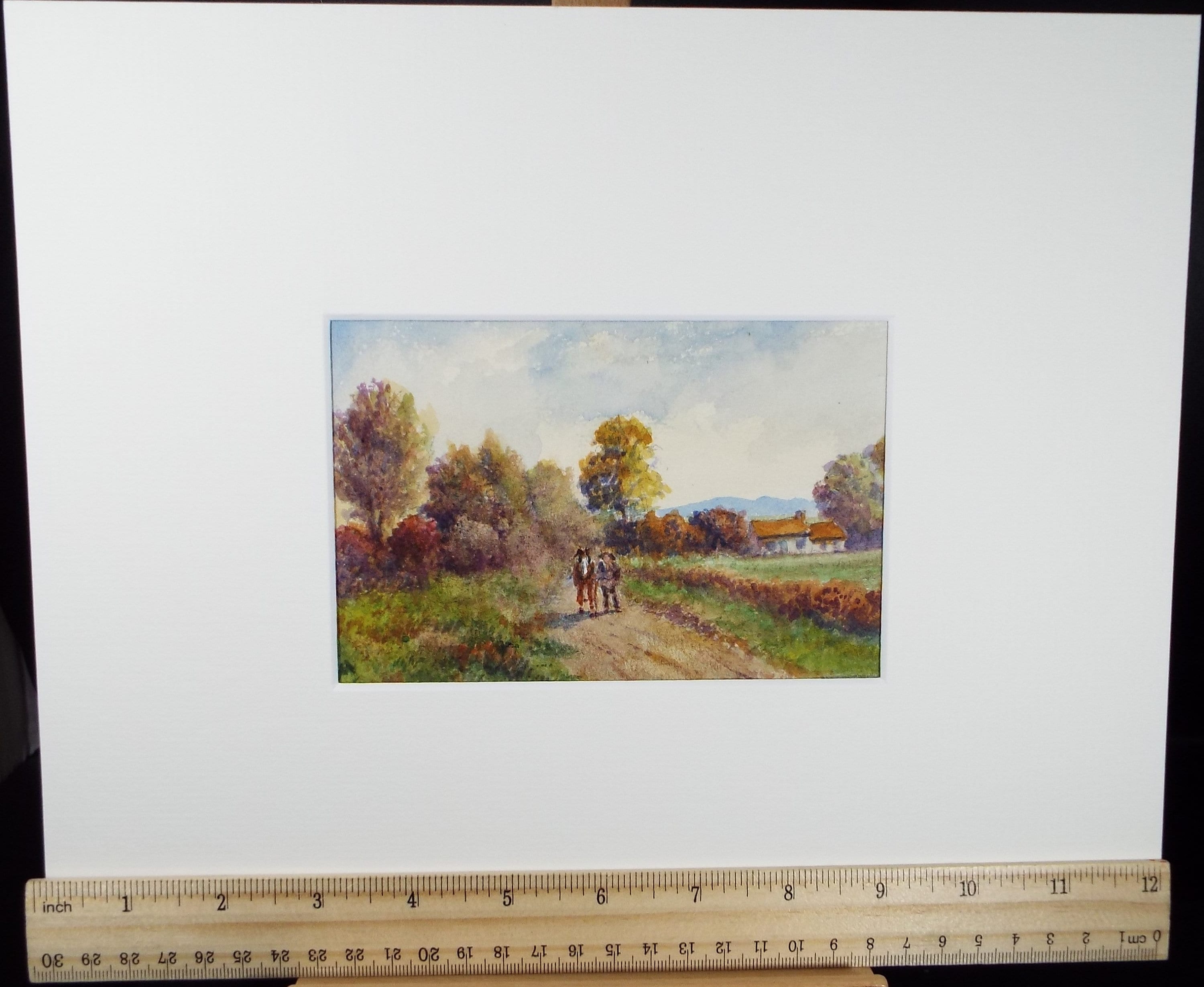 Original Watercolour, 'Figure with Horse - Nr. Pant', Edwin Brown (1845-1936), circa 1920's
