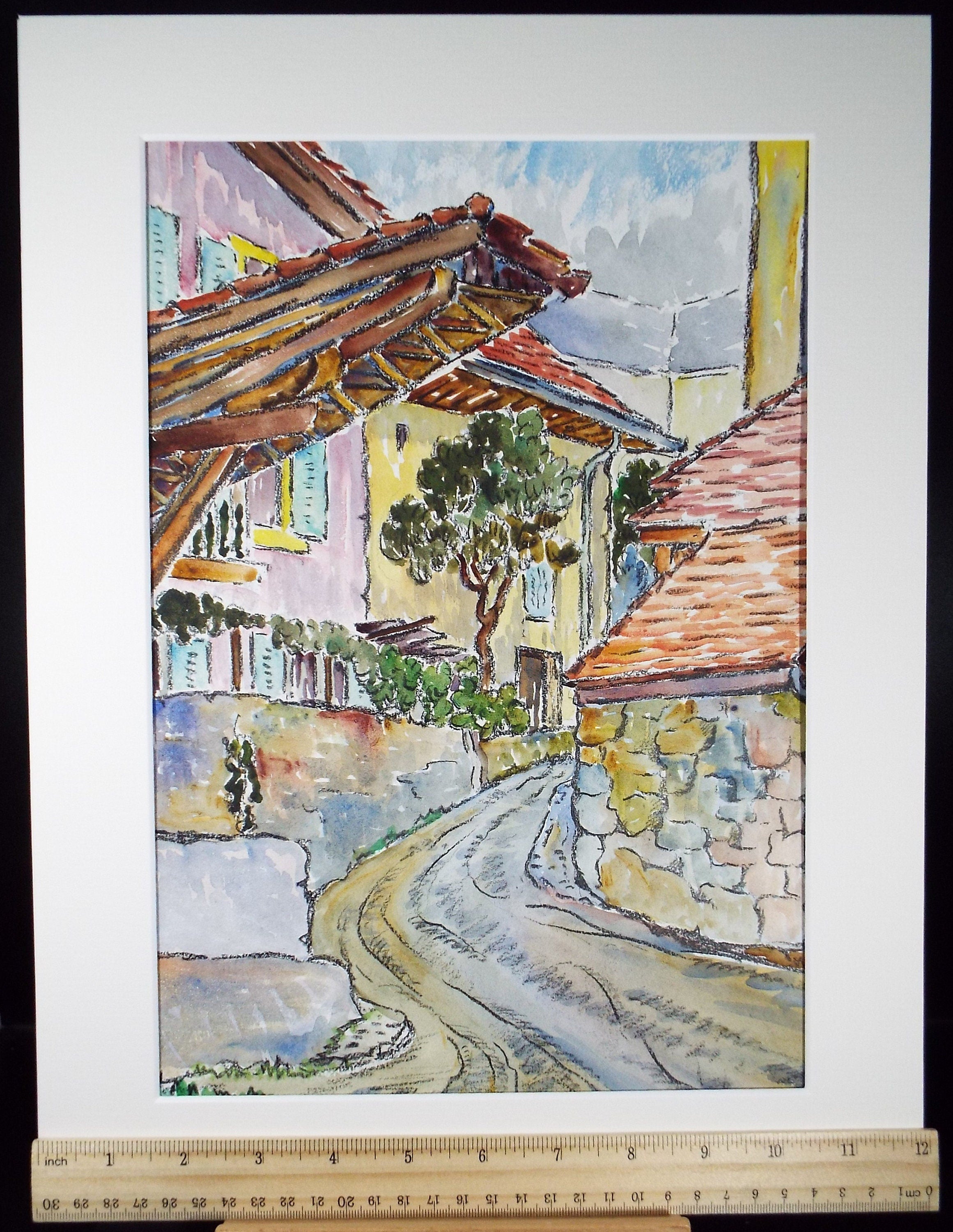 Original Watercolour & Pencil, 'Continental Street View', Cicely Glyn de Beers (1891-1973), Dated 1948