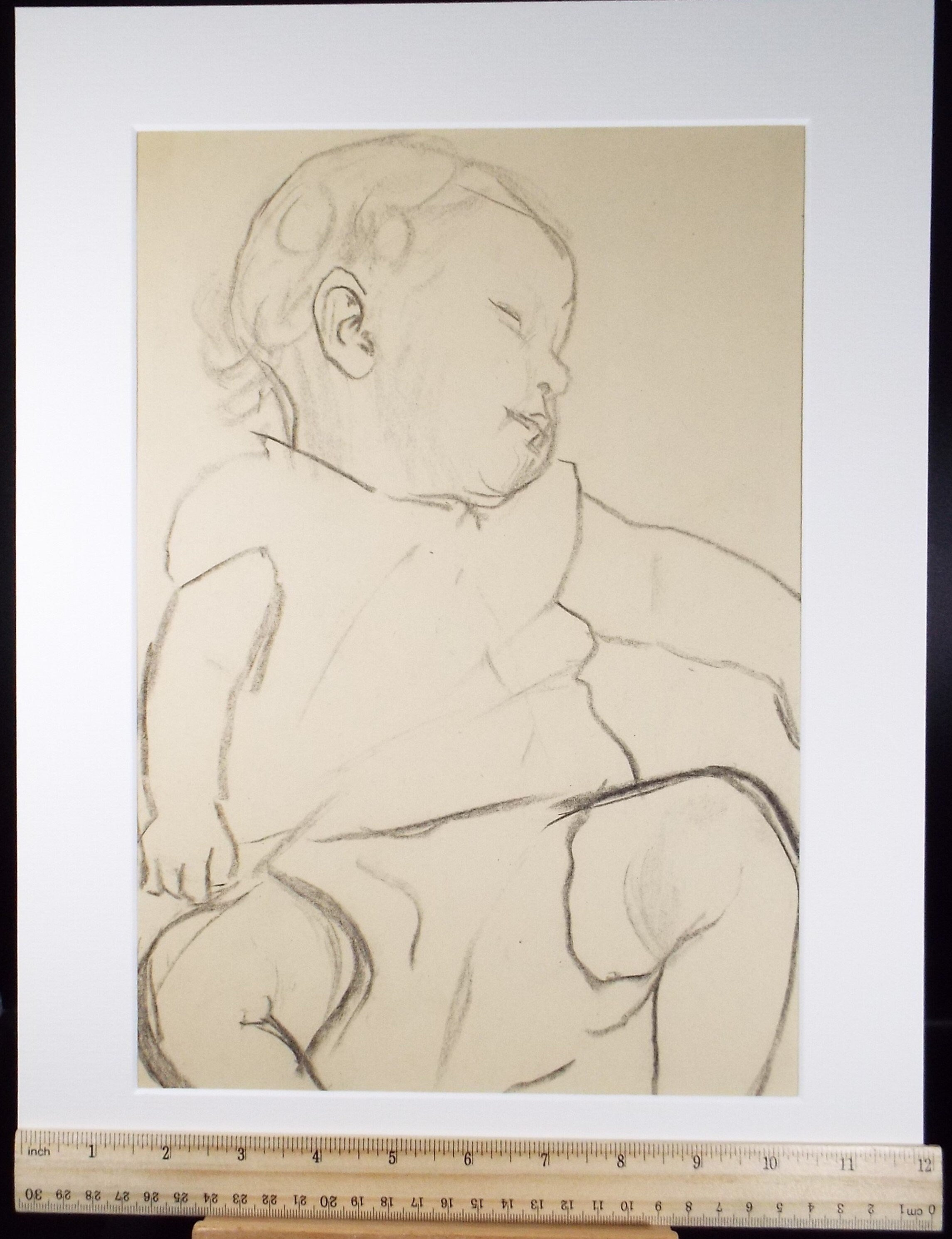 Original Conte Drawing, 'Sleeping Baby', Leslie Duxbury ARCA (1921-2001), Circa 1970's