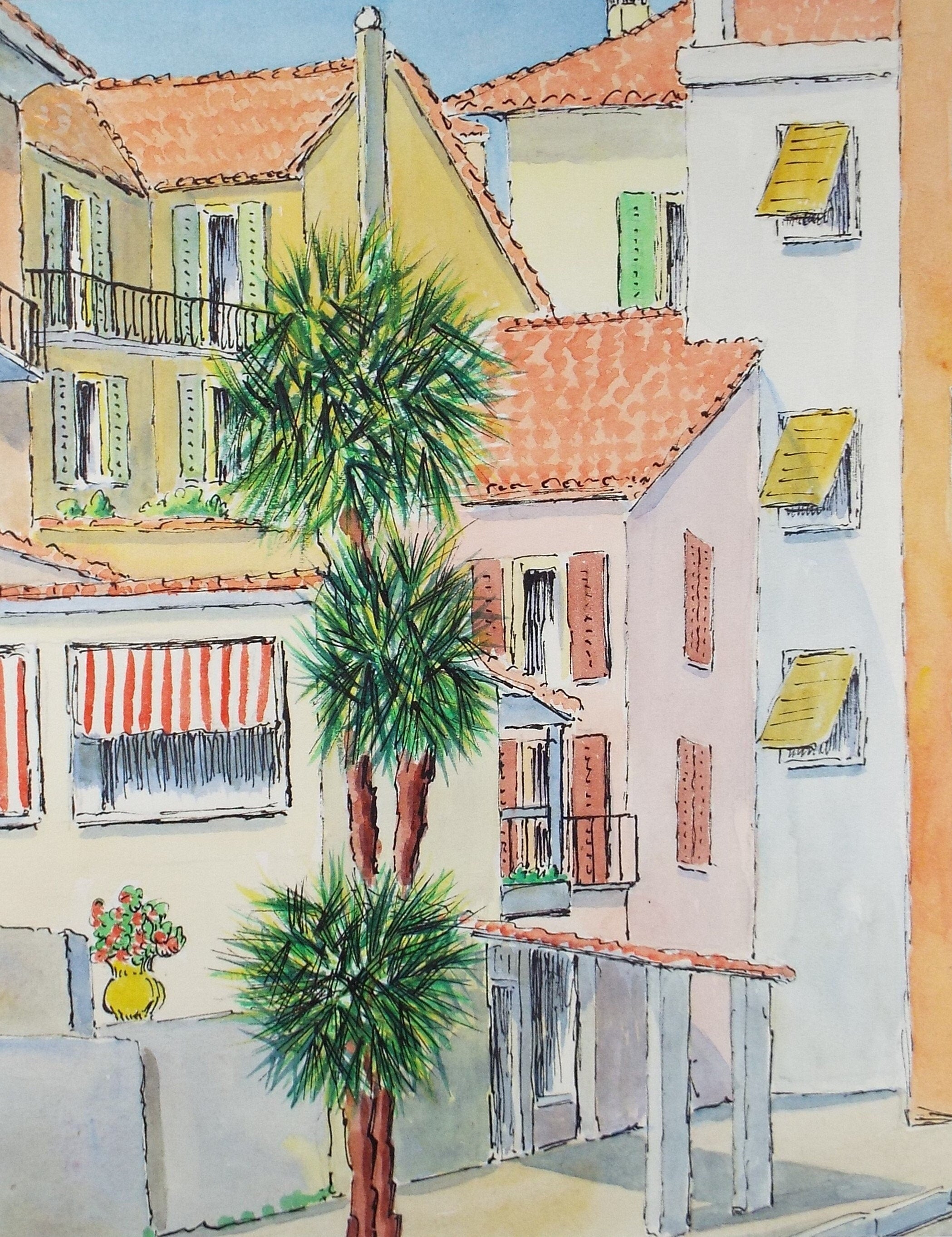 Original Watercolour & ink, 'Locarno, Switzerland', Cicely Glyn de Beers (1891-1973), Dated 1971