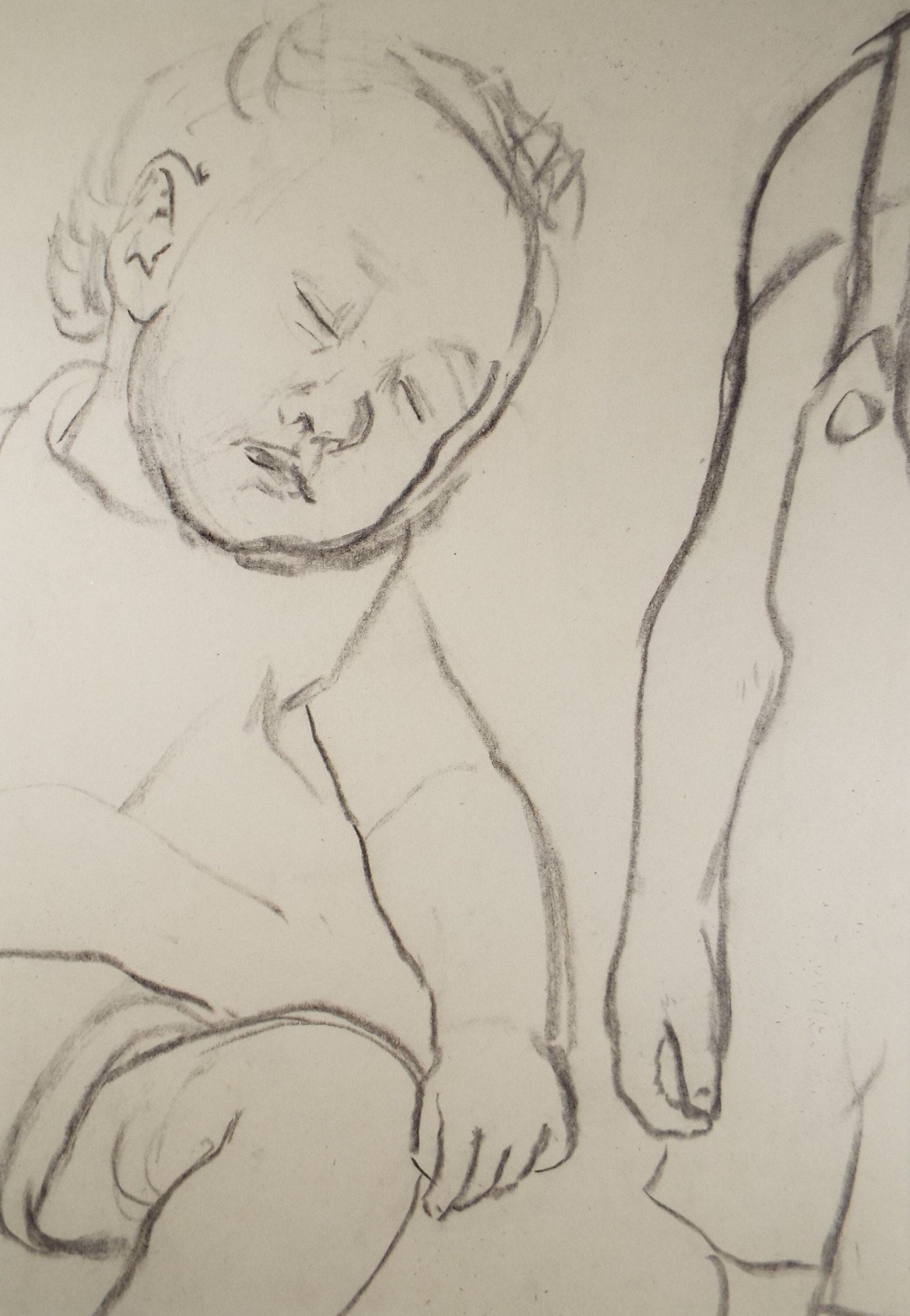 Original Conte Drawing, 'Sleeping Child', Leslie Duxbury ARCA (1921-2001), Circa 1970's