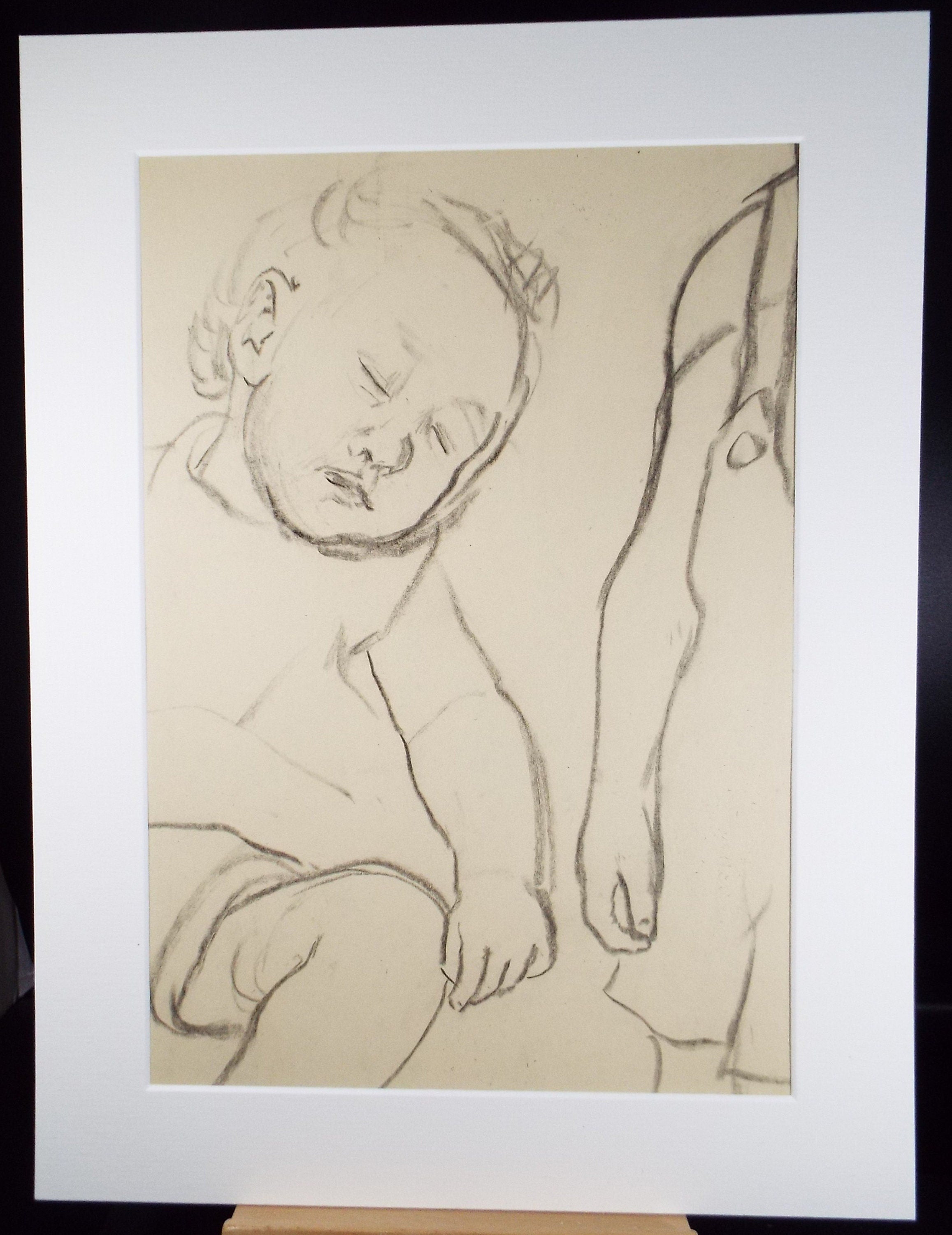 Original Conte Drawing, 'Sleeping Child', Leslie Duxbury ARCA (1921-2001), Circa 1970's