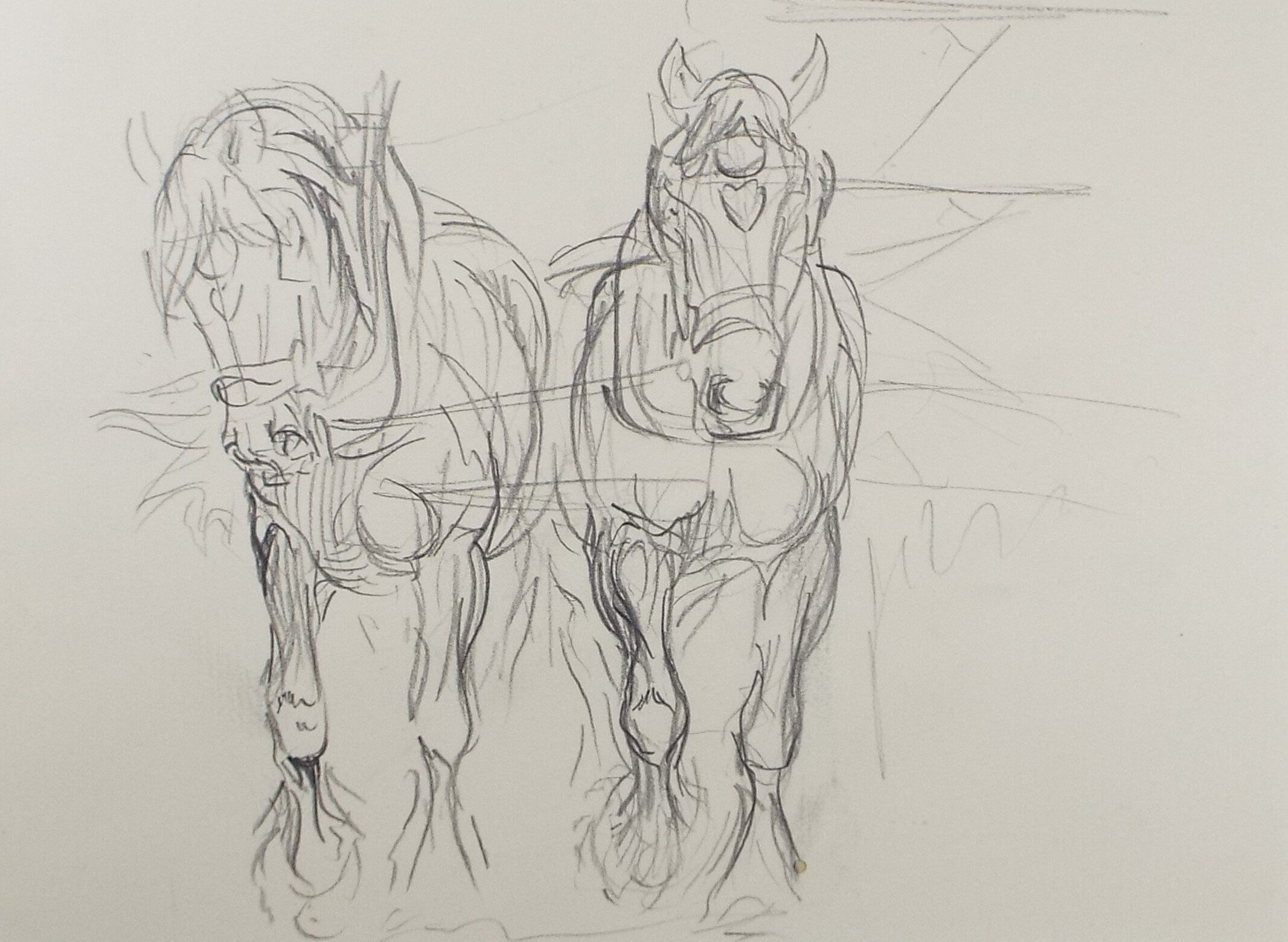Original Pencil Sketch,'Study of Heavy horses', Helen Collins (1921-1990), circa 1938/9