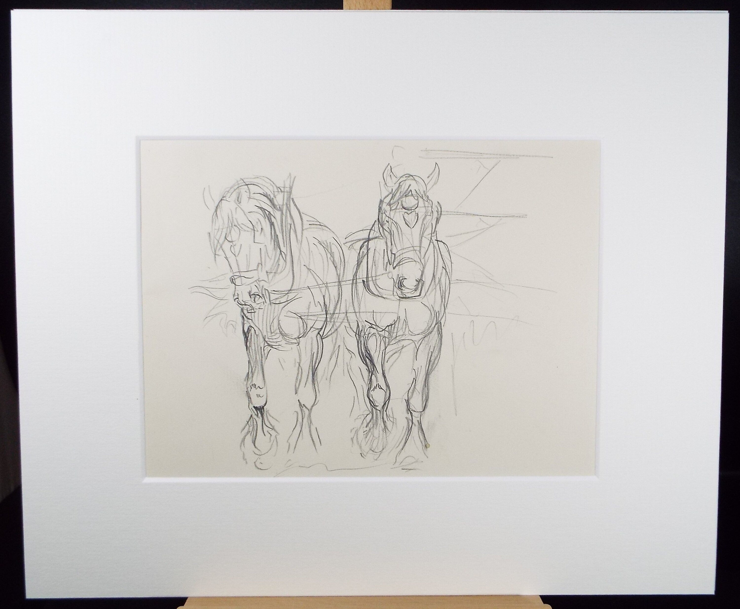 Original Pencil Sketch,'Study of Heavy horses', Helen Collins (1921-1990), circa 1938/9