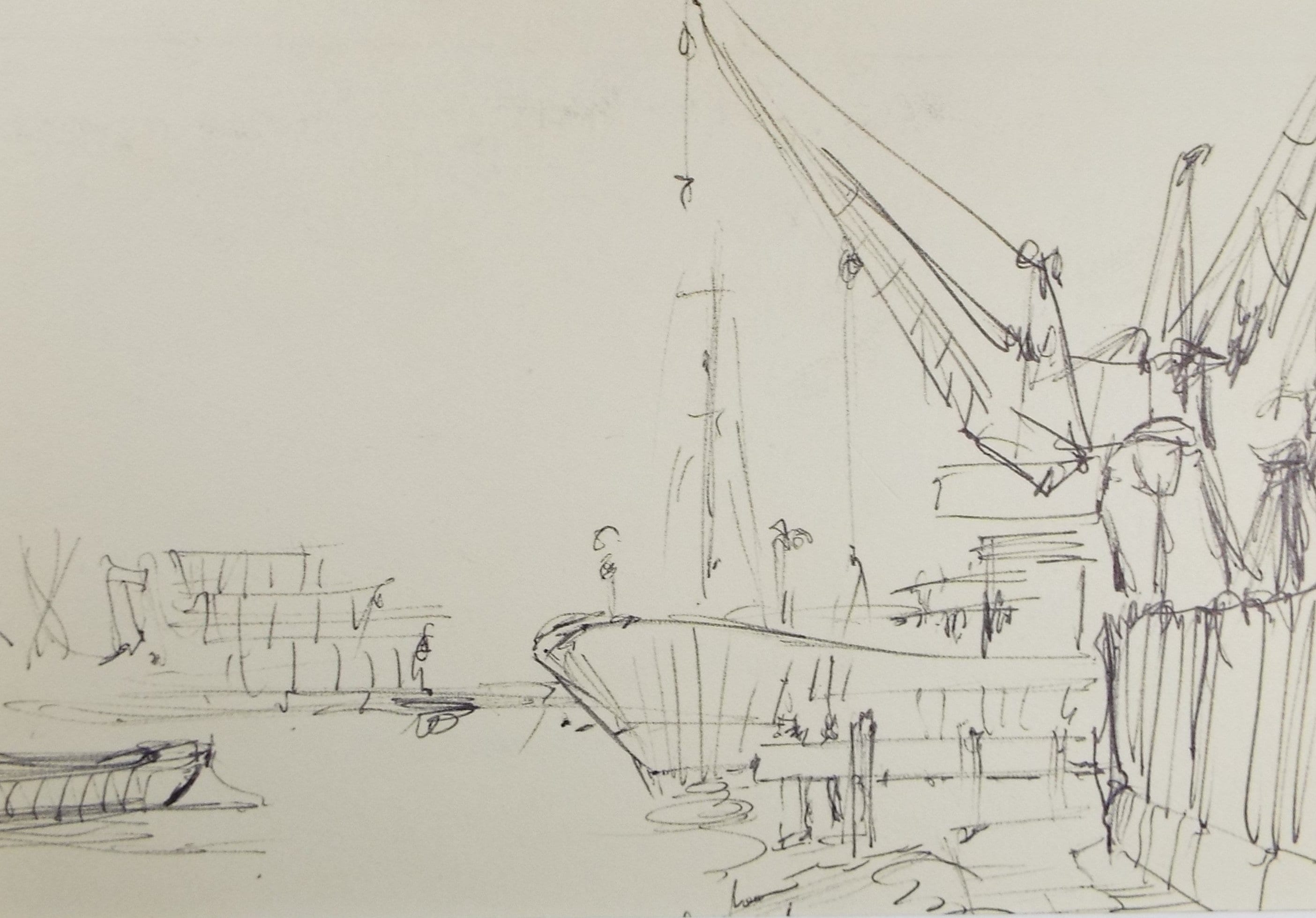 Original Pen & Ink drawing, 'The Quayside', Hugh McKenzie (1909-2005), Mid 20th Century