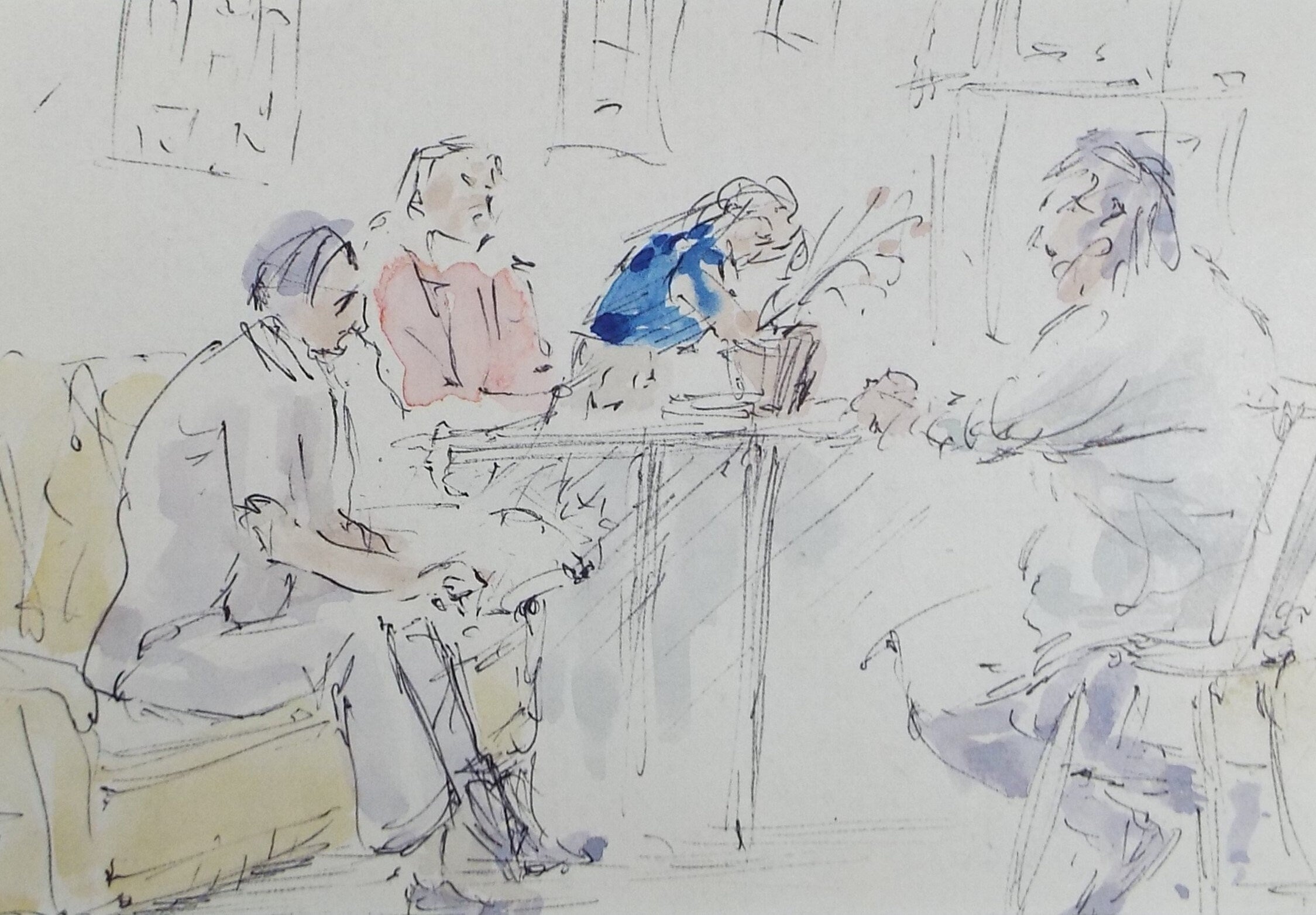 Original Watercolour drawing, 'Group of Figures', Hugh McKenzie (1909-2005), Mid 20th Century