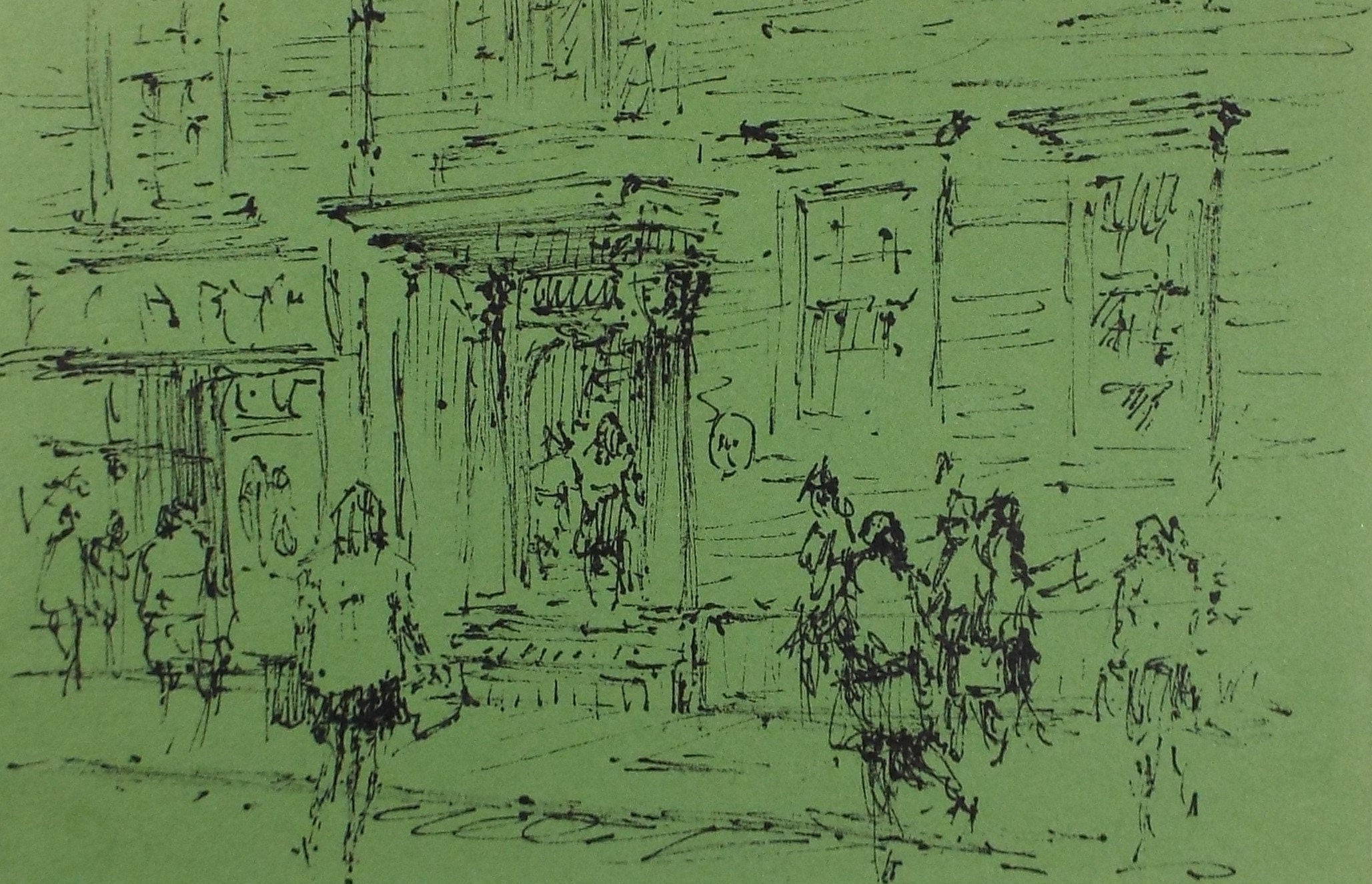 Original Pen & ink drawing, 'Street Scene with Figures', Hugh McKenzie (1909-2005), Mid 20th Century