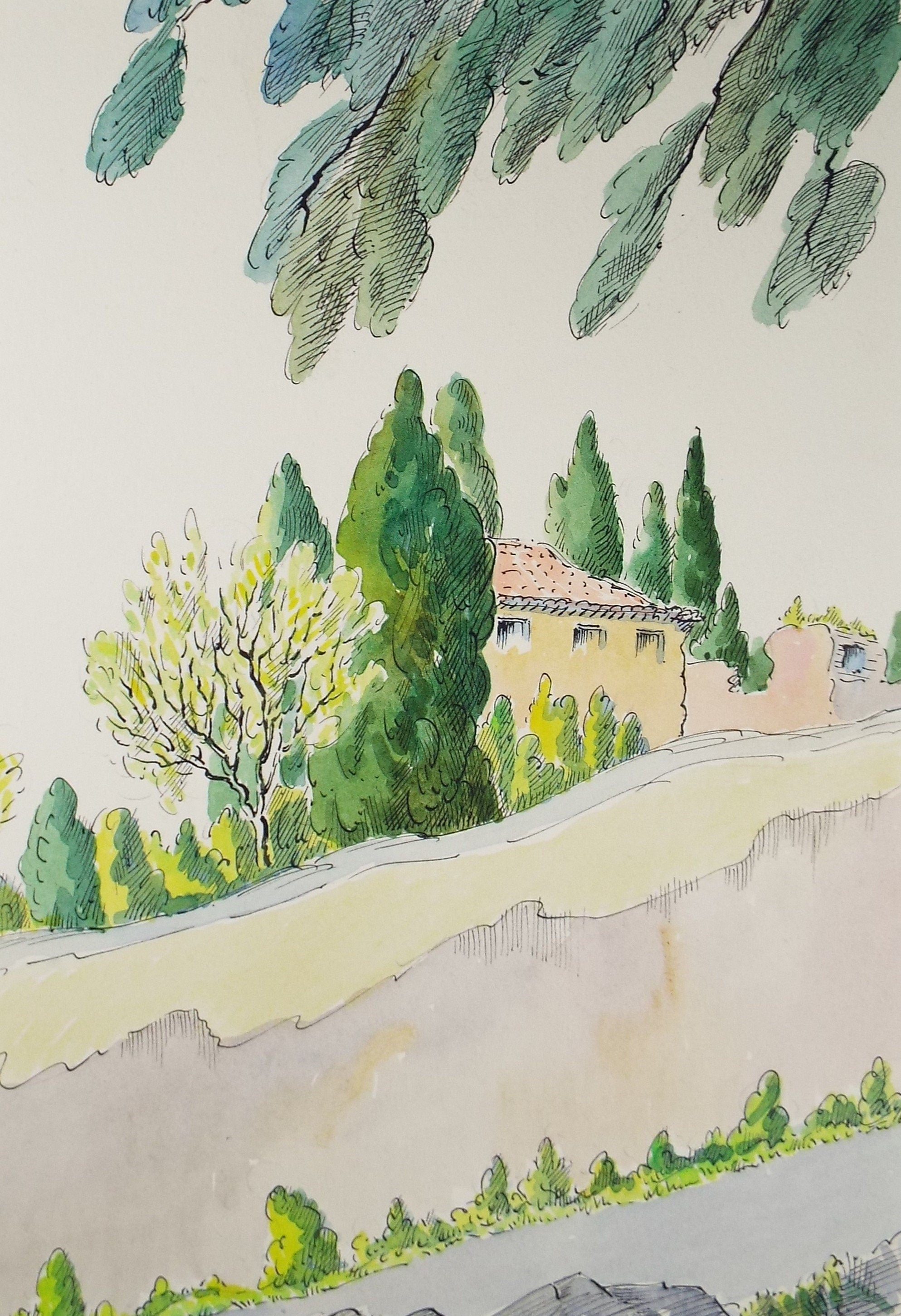 Original Watercolour & Ink , 'Via Appia Antica', Cicely Glyn de Beers (1891-1973), Circa 1960's