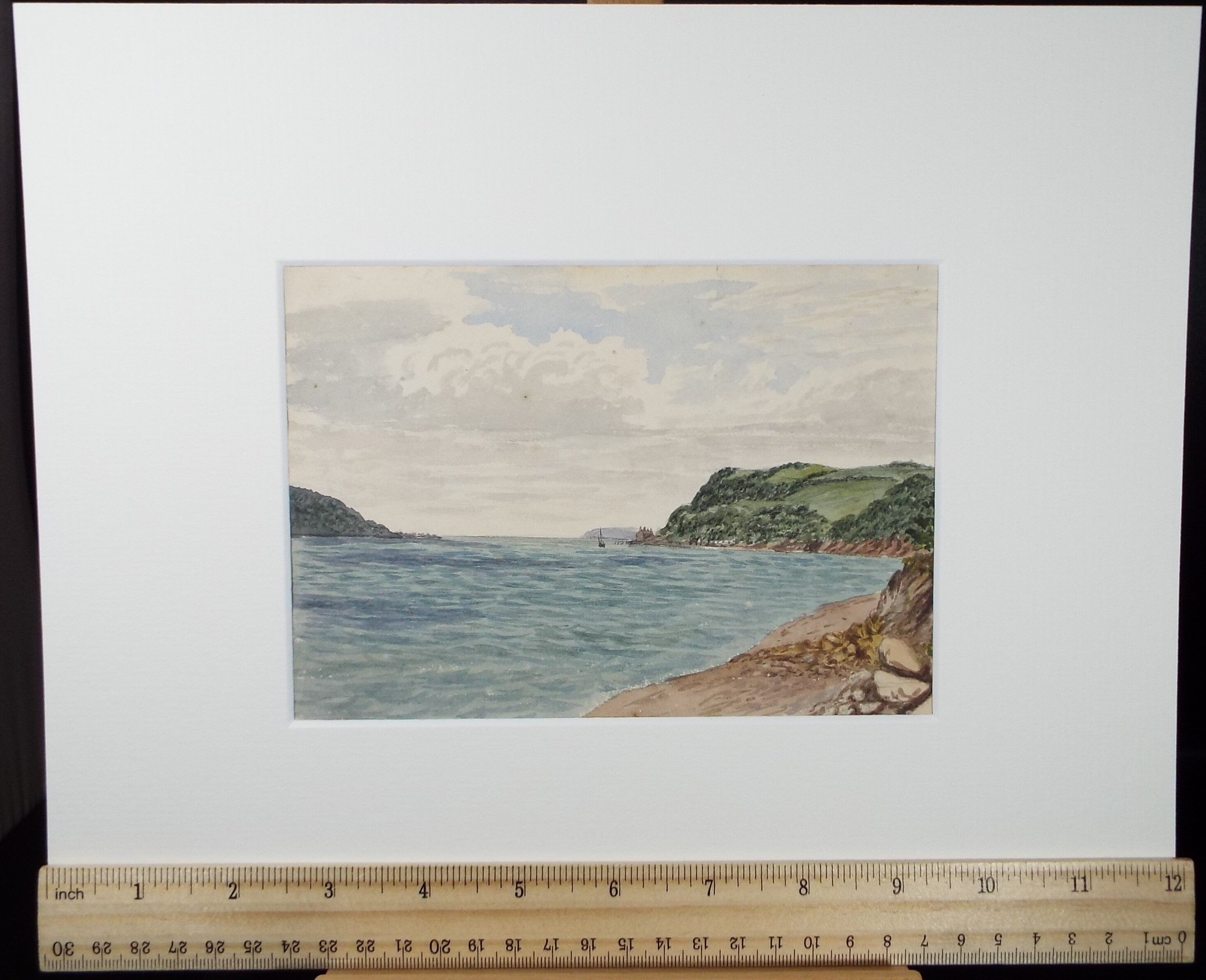 Original Watercolour, late 19th Century, 'Bay with Green Headland' Unknown Artist