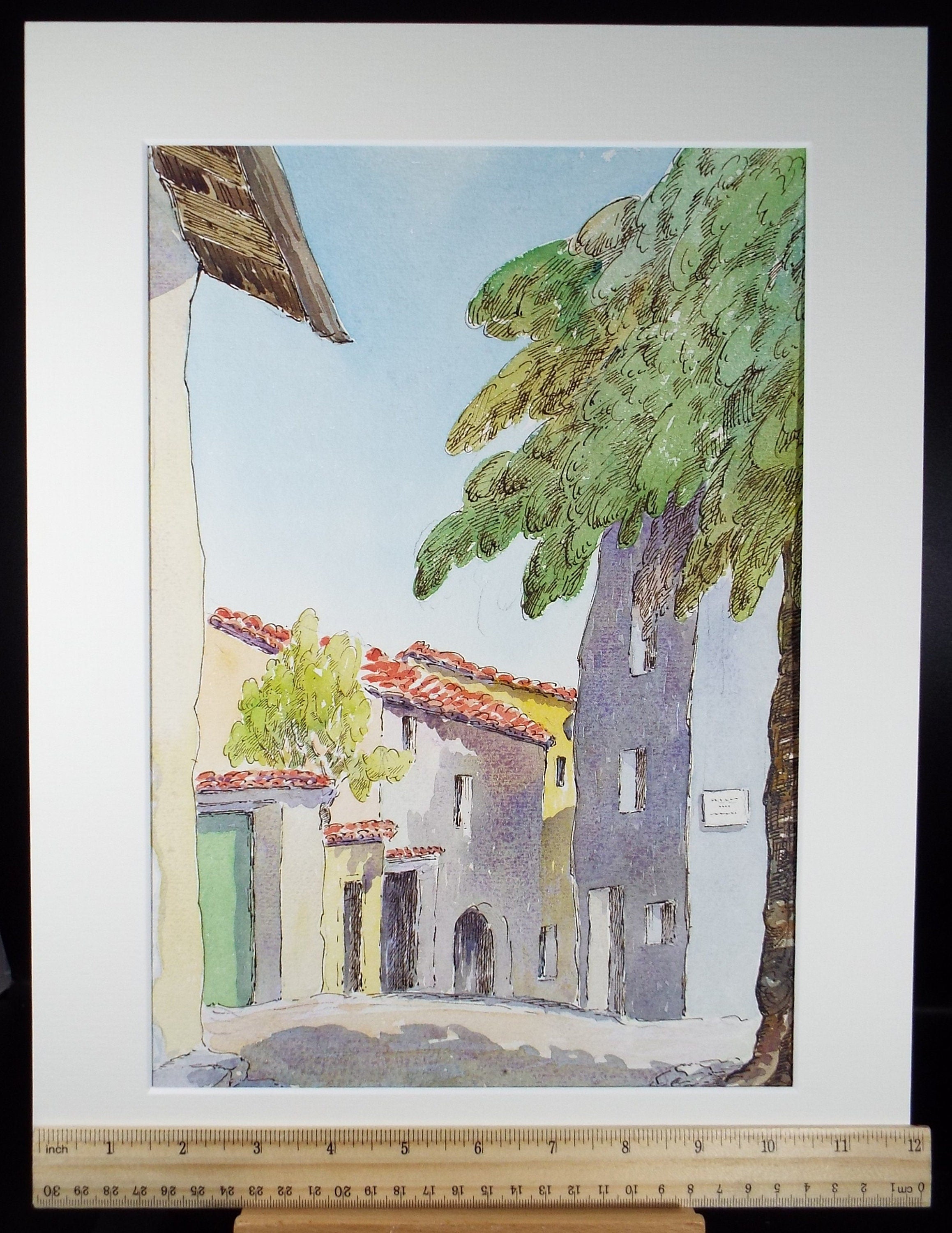 Original Watercolour & Pencil, 'Continental street view', Cicely Glyn de Beers (1891-1973), Dated 1960