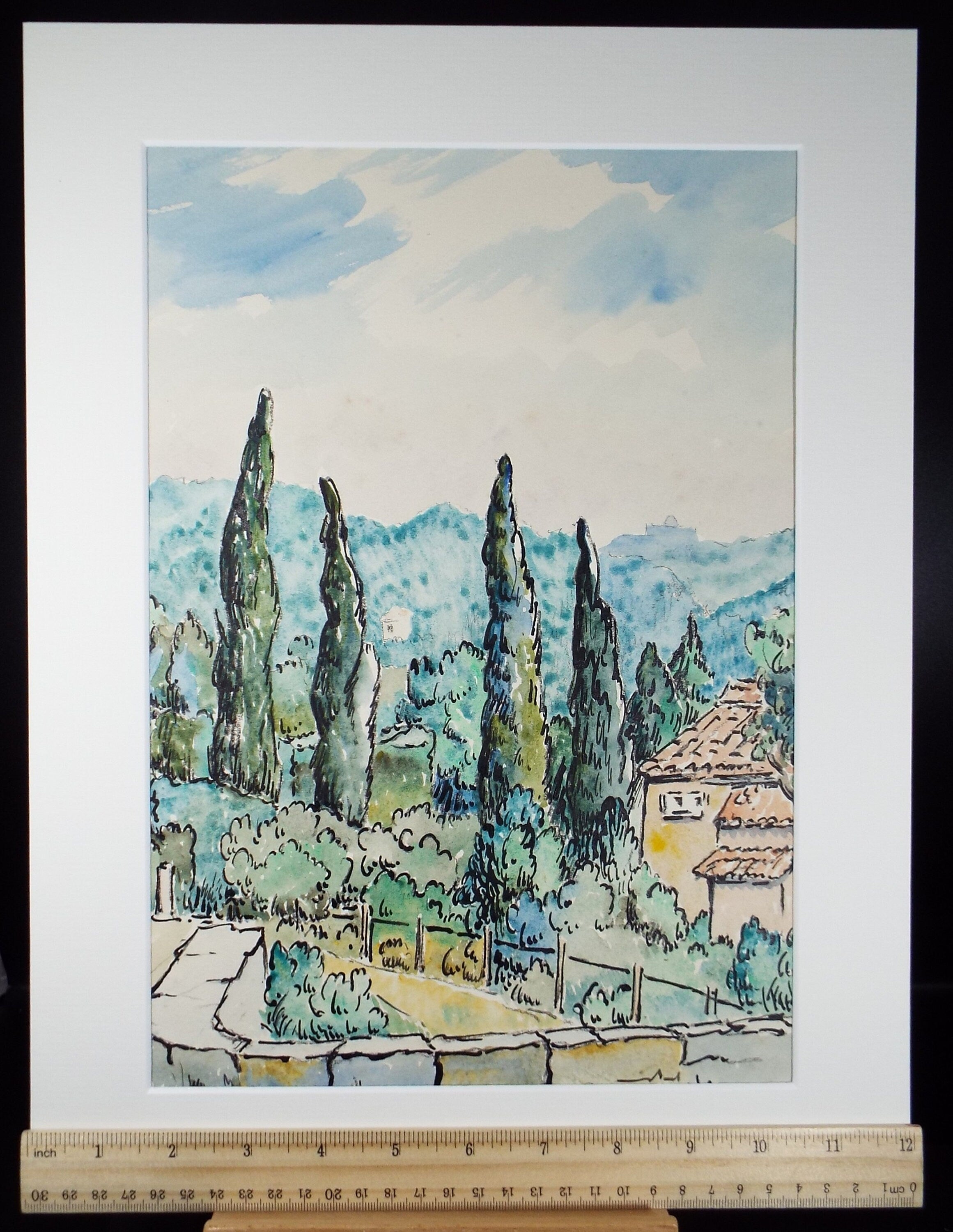 Original Watercolour & Pencil, 'Mougins', Cicely Glyn de Beers (1891-1973), Dated 1960