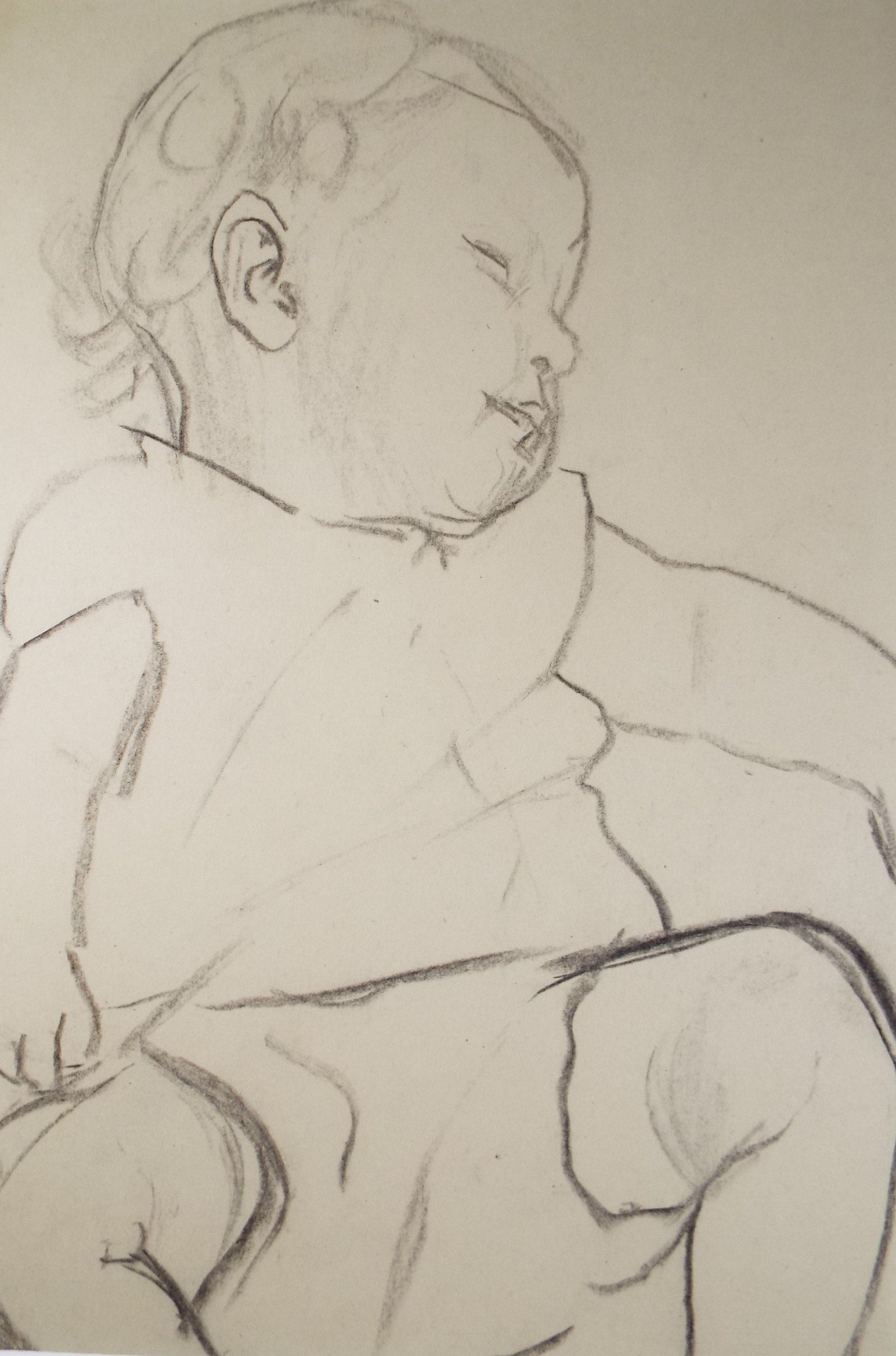 Original Conte Drawing, 'Sleeping Baby', Leslie Duxbury ARCA (1921-2001), Circa 1970's