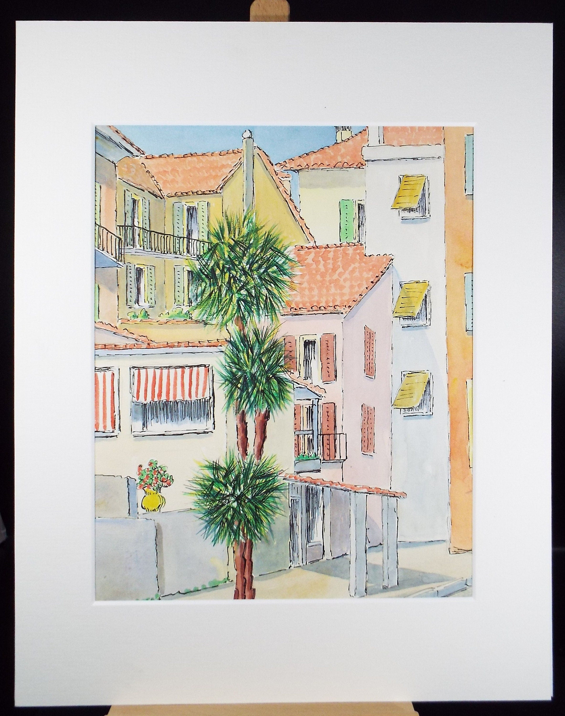 Original Watercolour & ink, 'Locarno, Switzerland', Cicely Glyn de Beers (1891-1973), Dated 1971