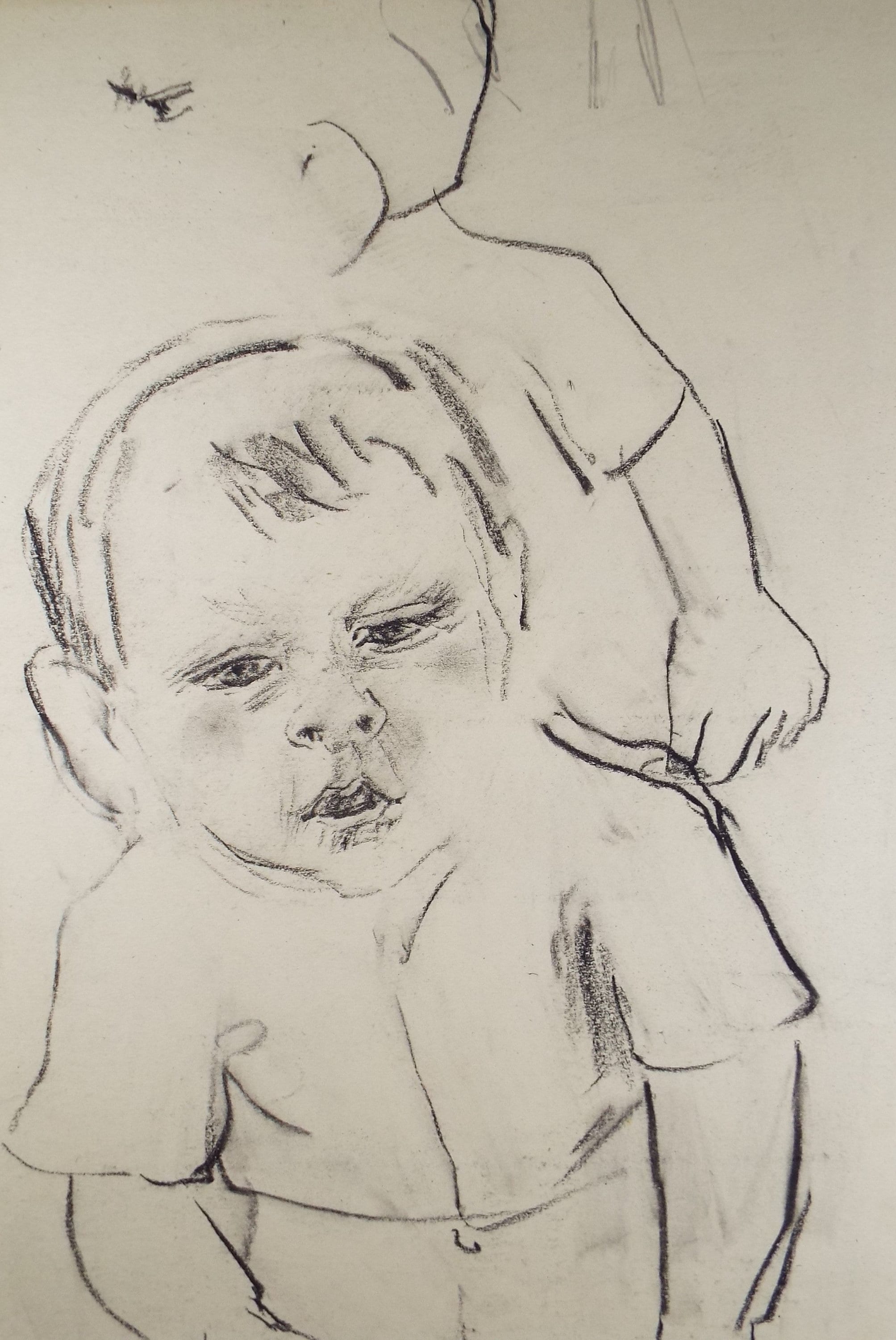 Original Conte Drawing, 'Child Playing', Leslie Duxbury ARCA (1921-2001), Circa 1970's