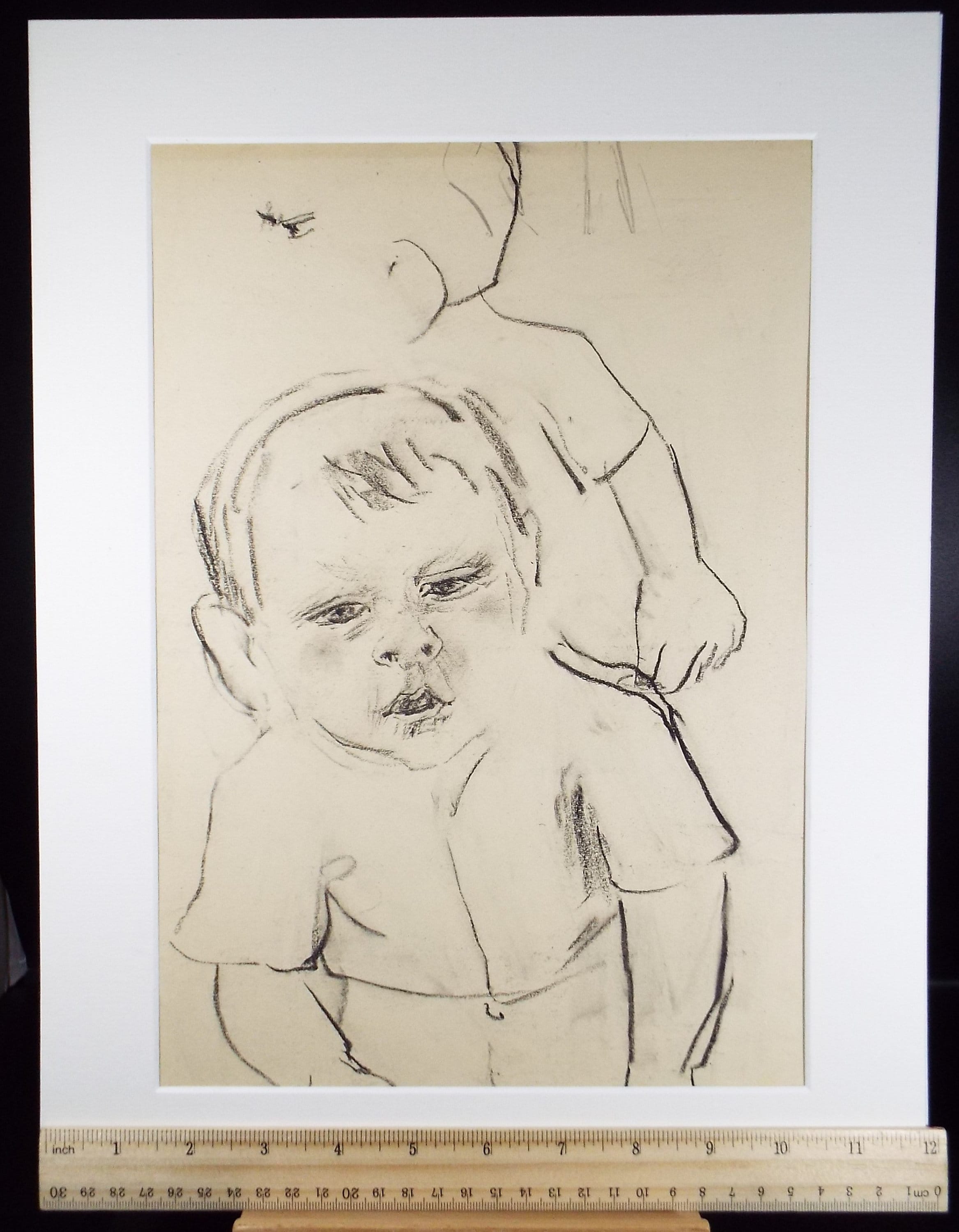 Original Conte Drawing, 'Child Playing', Leslie Duxbury ARCA (1921-2001), Circa 1970's