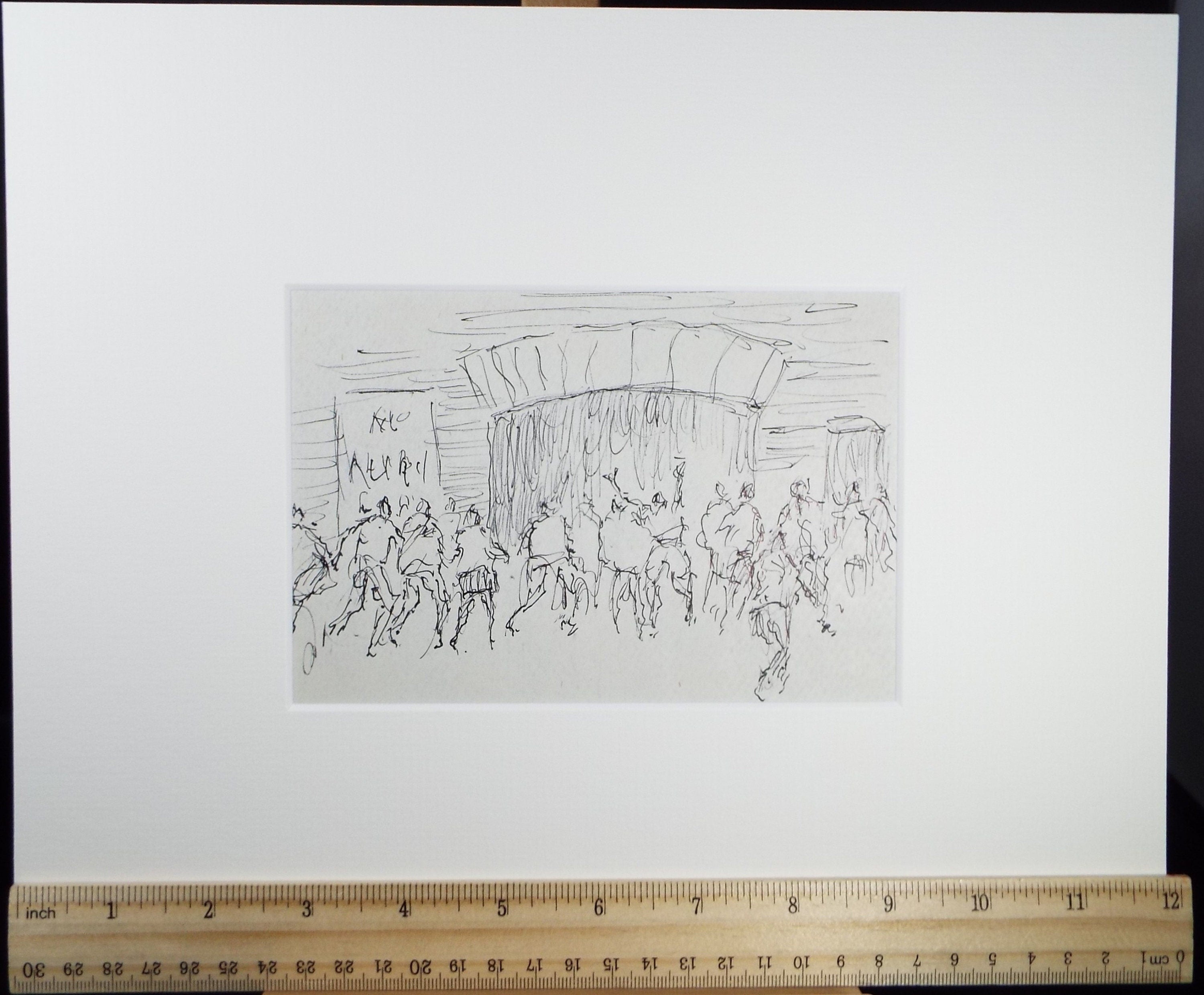 Original Pen & ink sketch, 'Football Crowd', Hugh McKenzie (1909-2005), Mid 20th Century