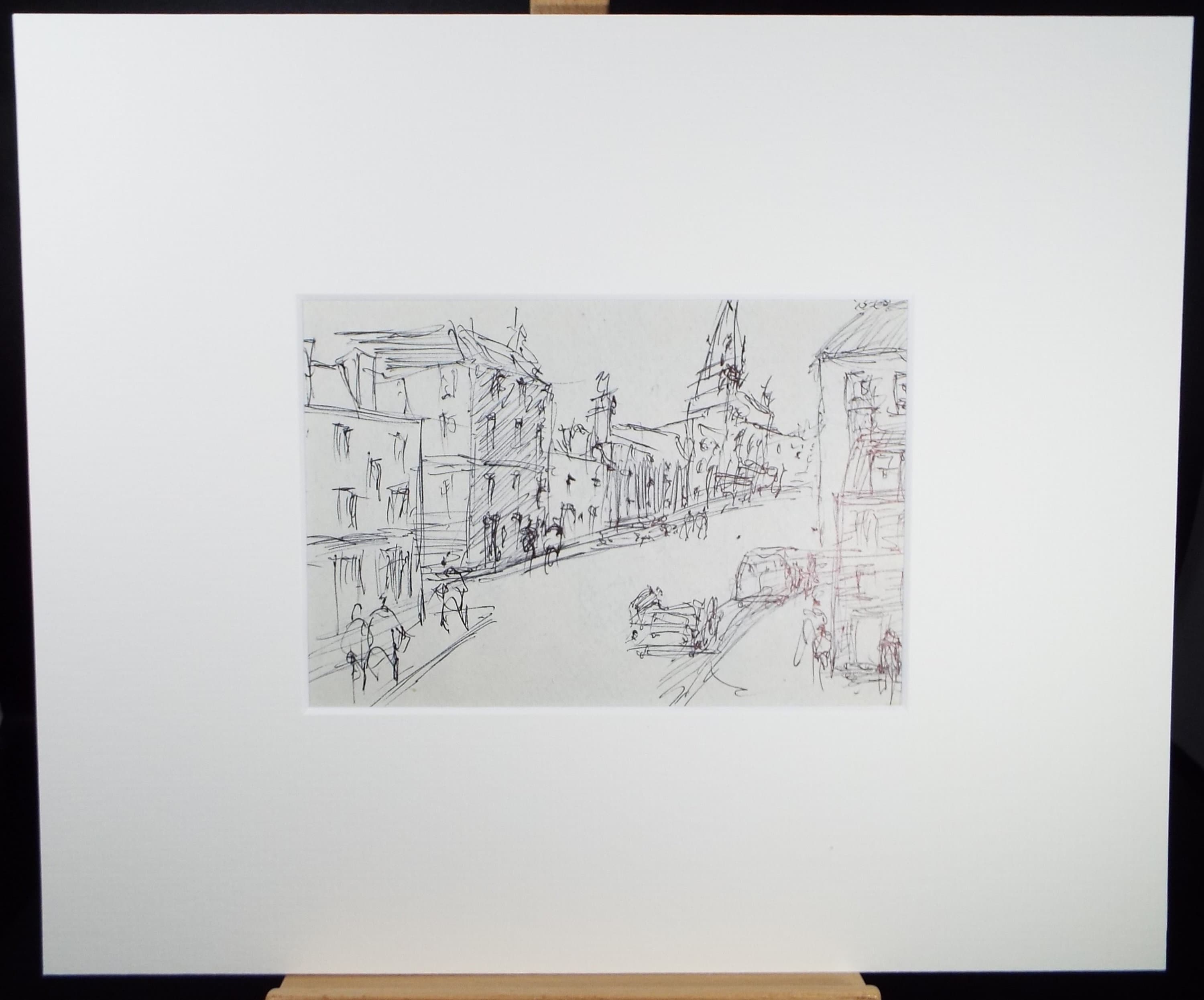 Original Pen & ink sketch, 'Street Scene with Figures', Hugh McKenzie (1909-2005), Mid 20th Century