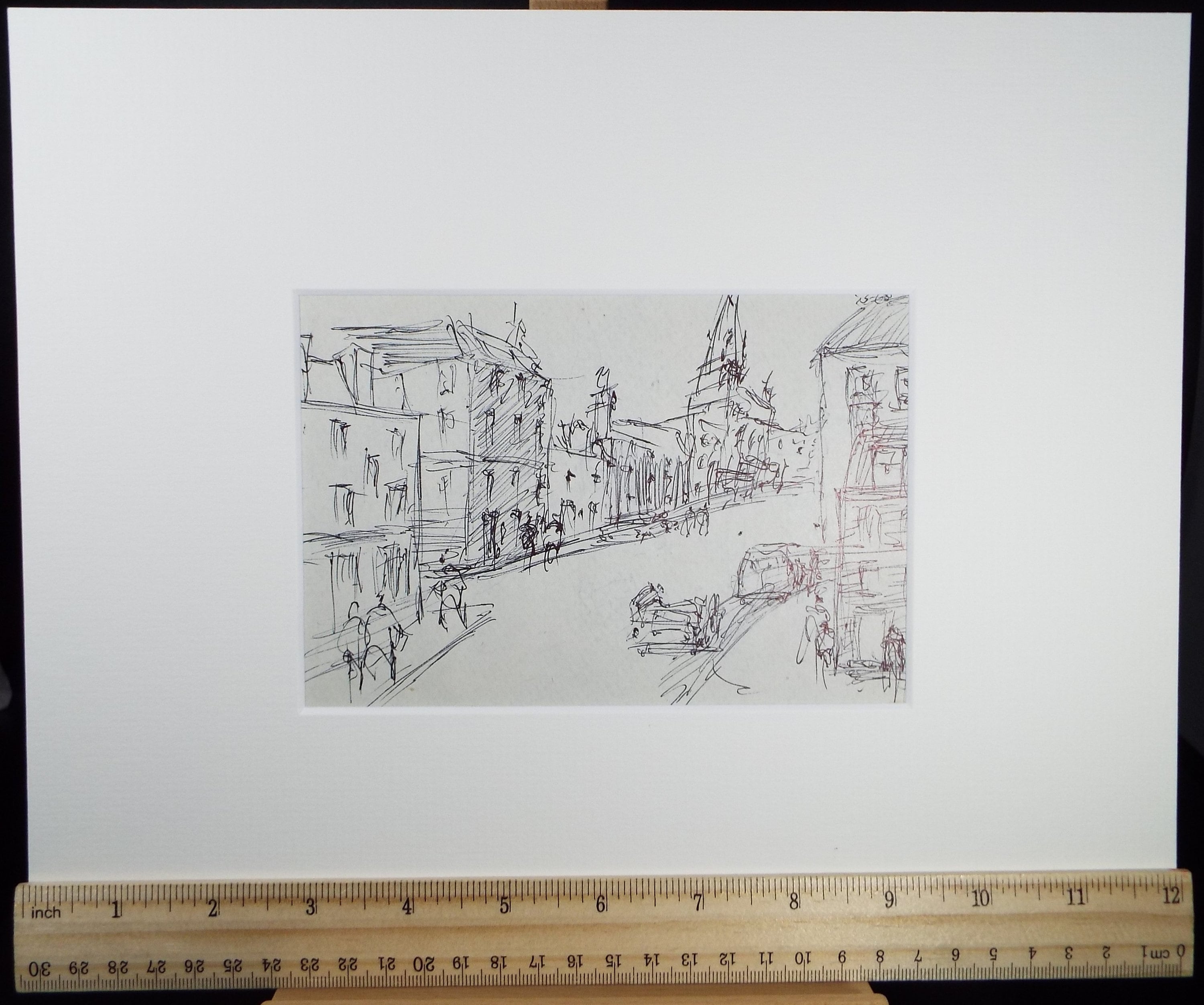 Original Pen & ink sketch, 'Street Scene with Figures', Hugh McKenzie (1909-2005), Mid 20th Century