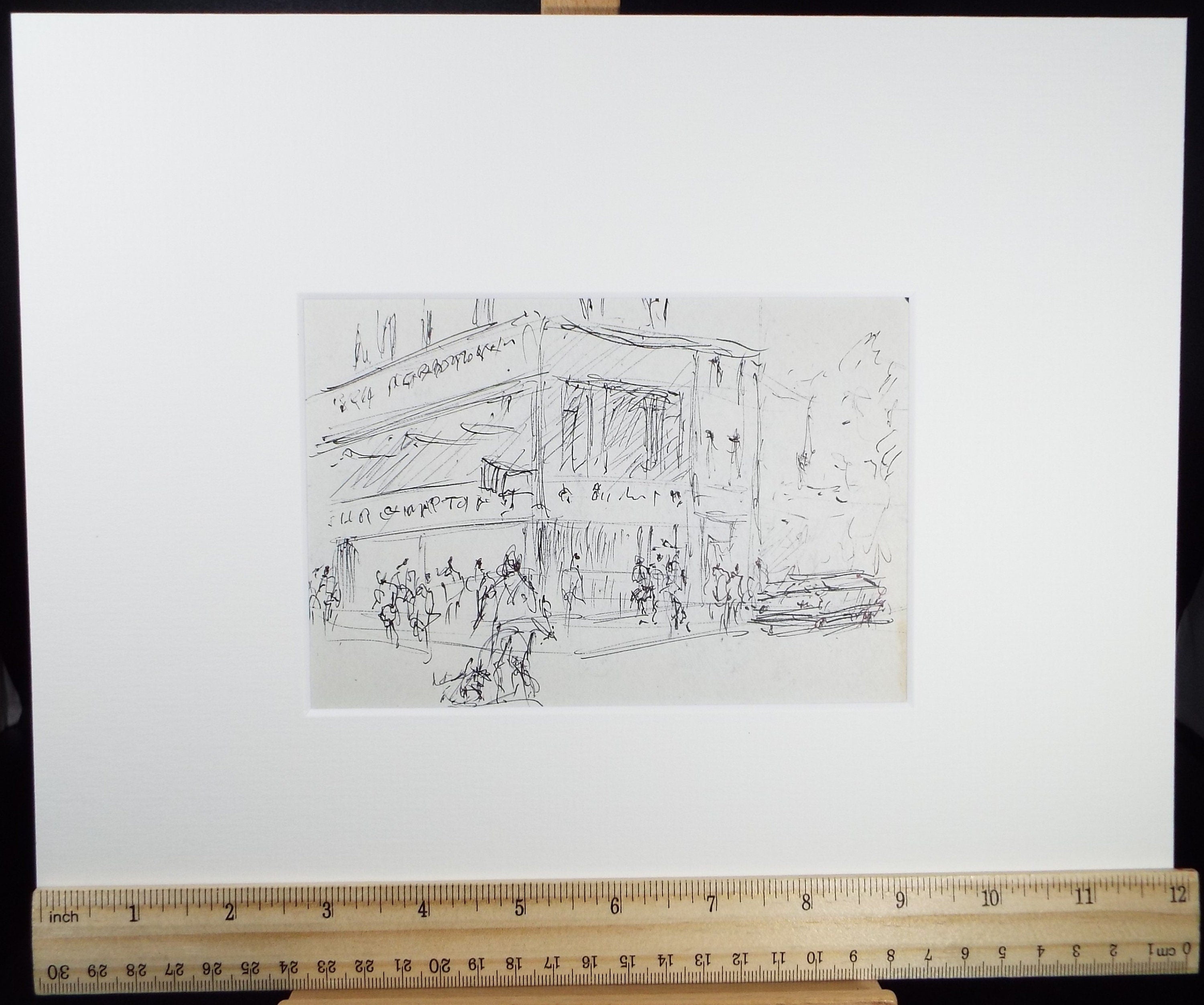 Original Pen & ink sketch, 'Street Scene with Figures', Hugh McKenzie (1909-2005), Mid 20th Century