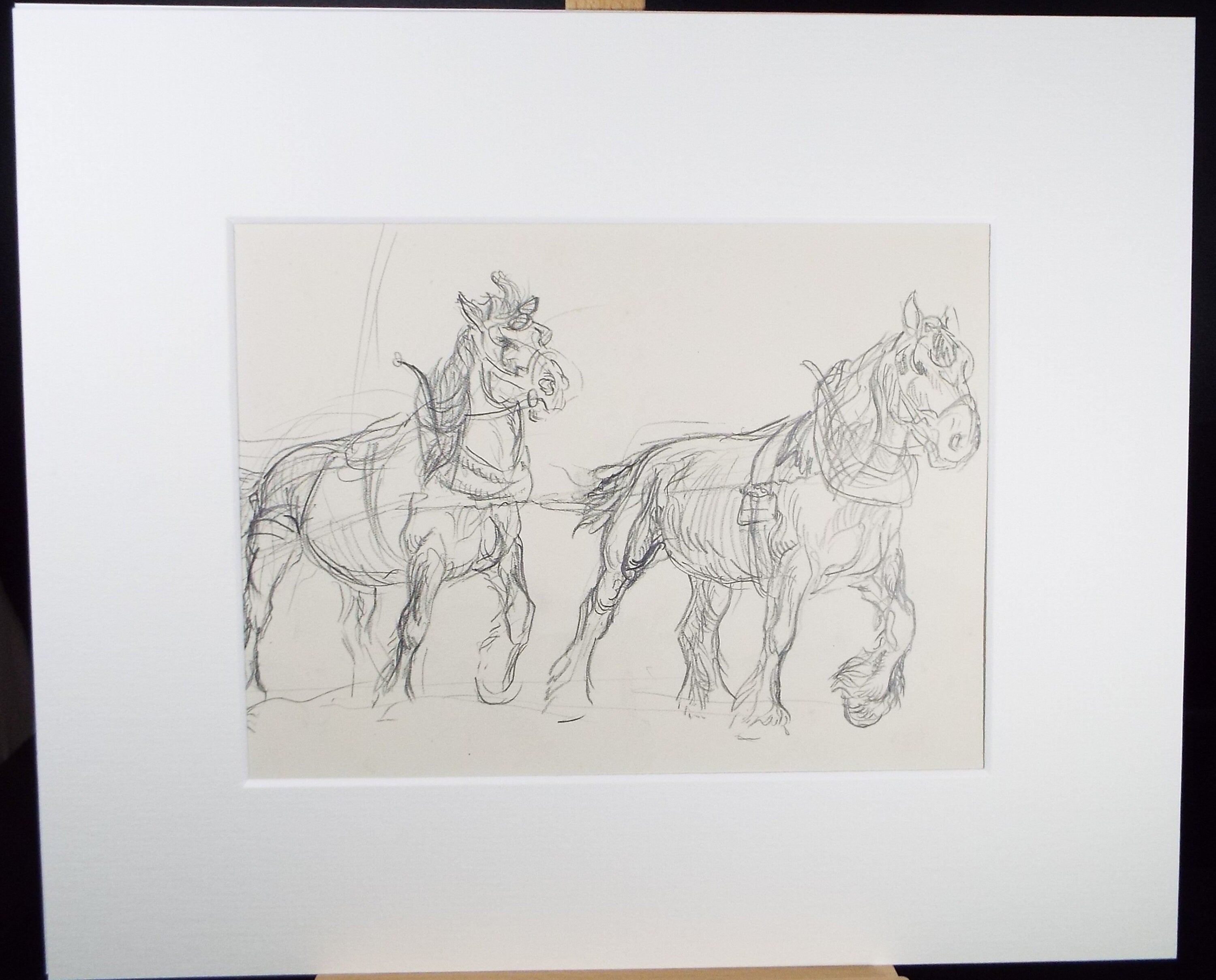 Original Pencil Sketch,'Study of Heavy horses', Helen Collins (1921-1990), circa 1938/9