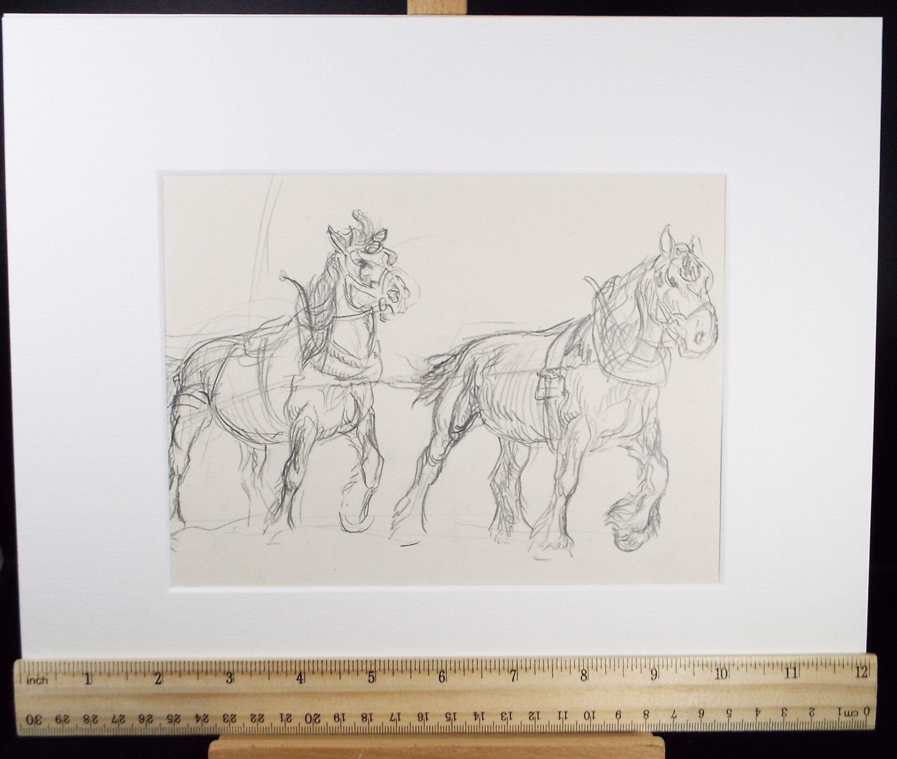Original Pencil Sketch,'Study of Heavy horses', Helen Collins (1921-1990), circa 1938/9