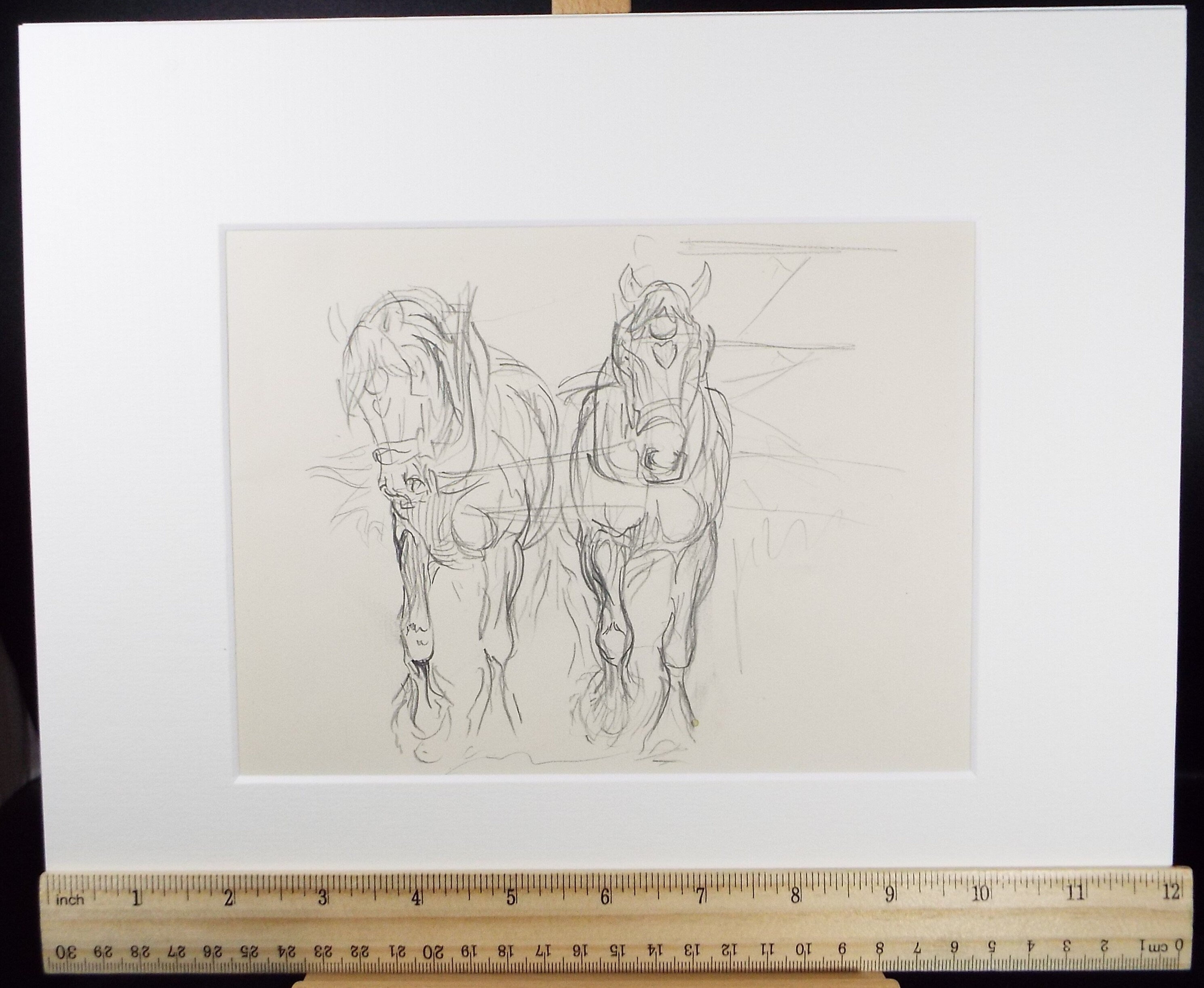 Original Pencil Sketch,'Study of Heavy horses', Helen Collins (1921-1990), circa 1938/9