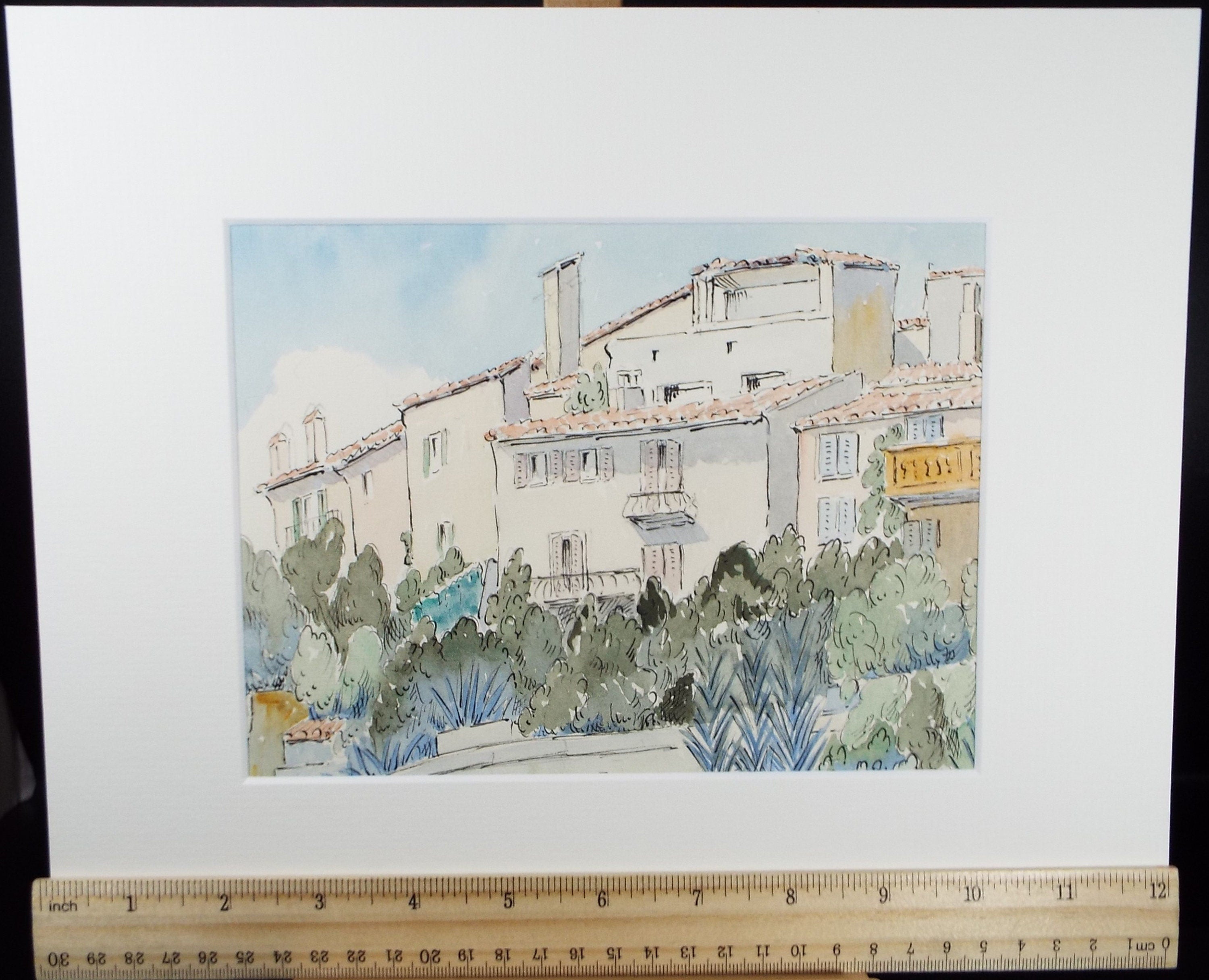 Original Watercolour & Ink , 'Mougins', Cicely Glyn de Beers (1891-1973), Dated 1964