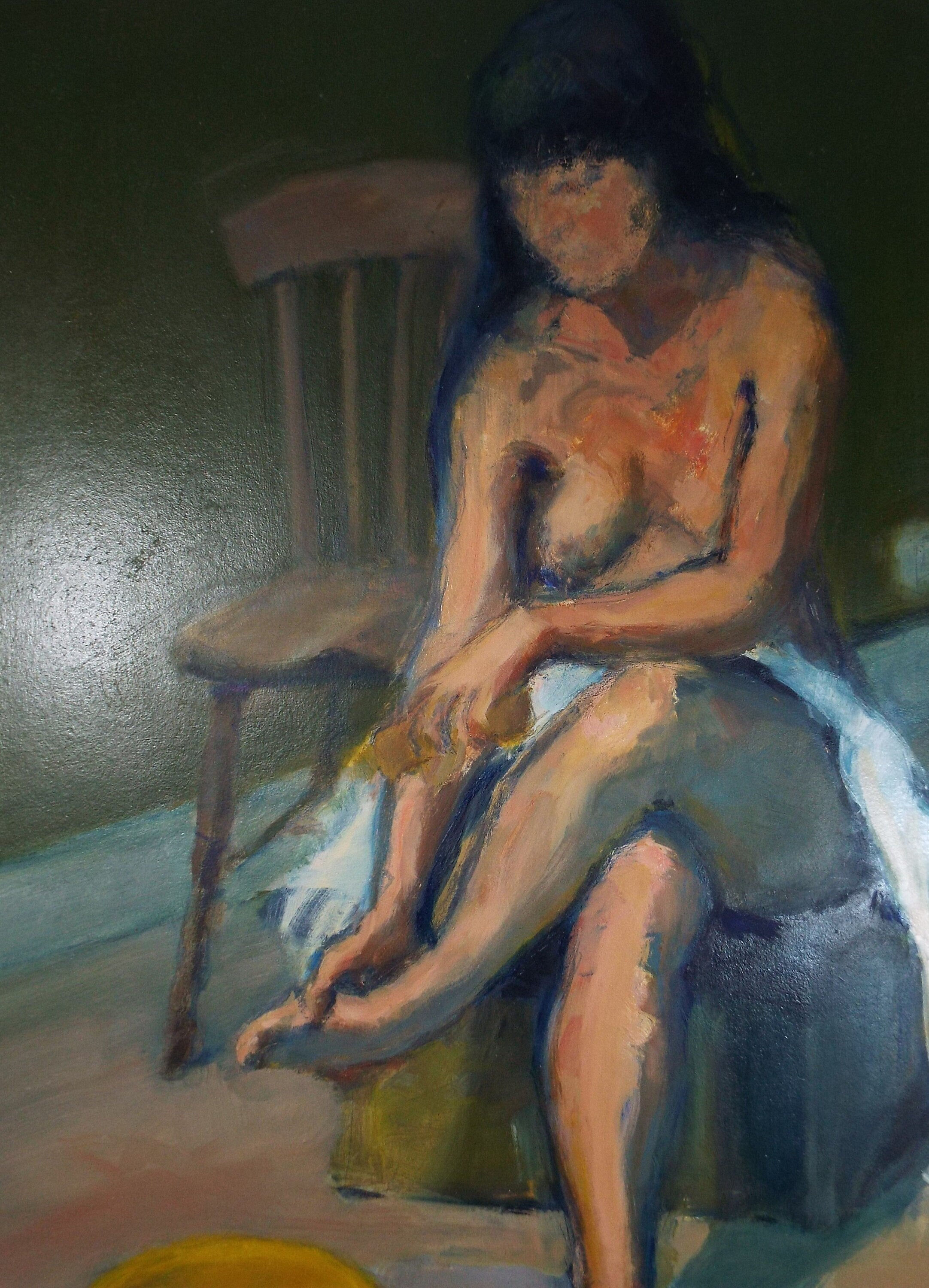 Original Oil & Acrylic 'Seated Nude with towel', Circa 1980's, Artist unknown