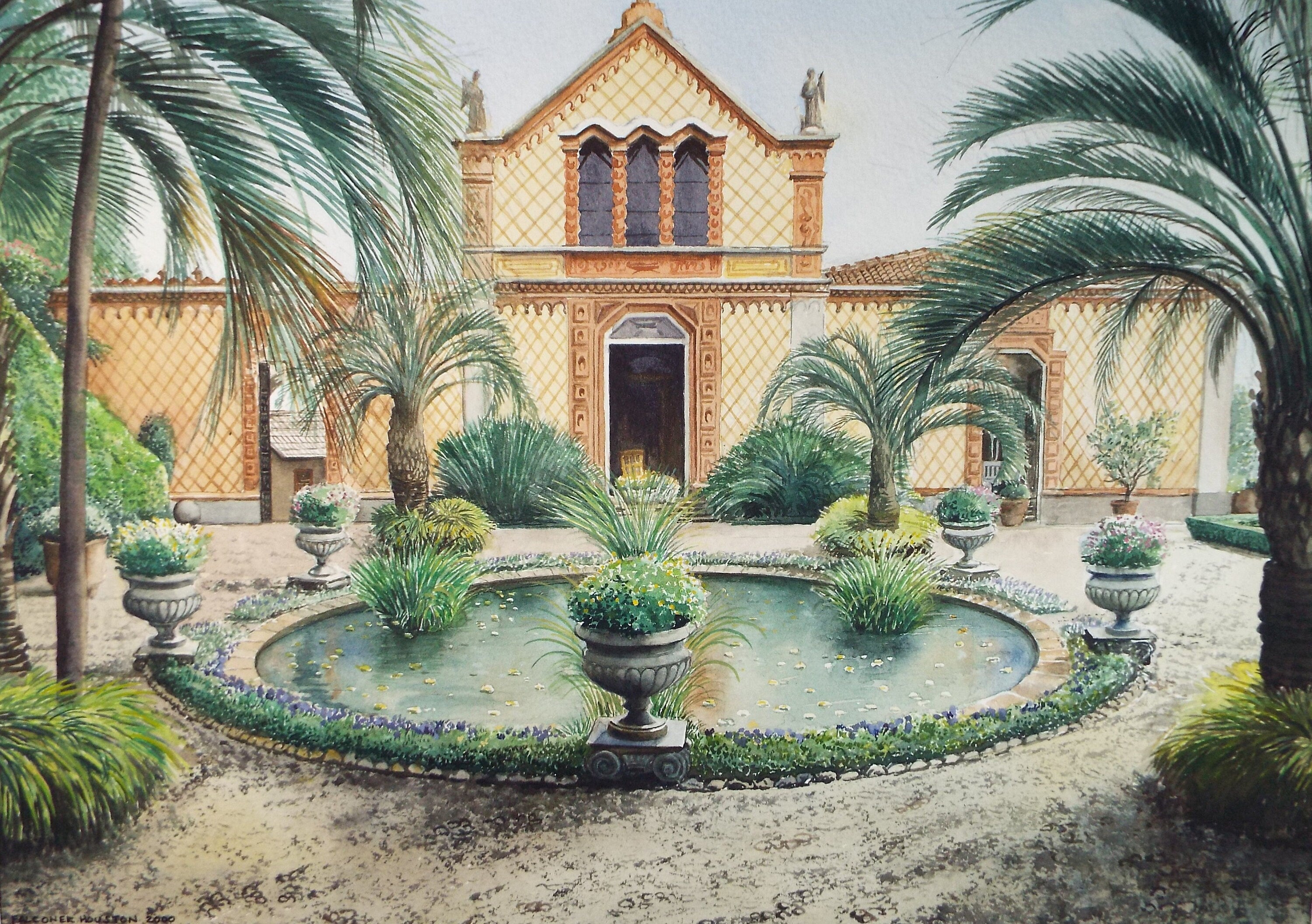 Original Watercolour, 'Moorish Villa', Falconer Houston, Dated 2000
