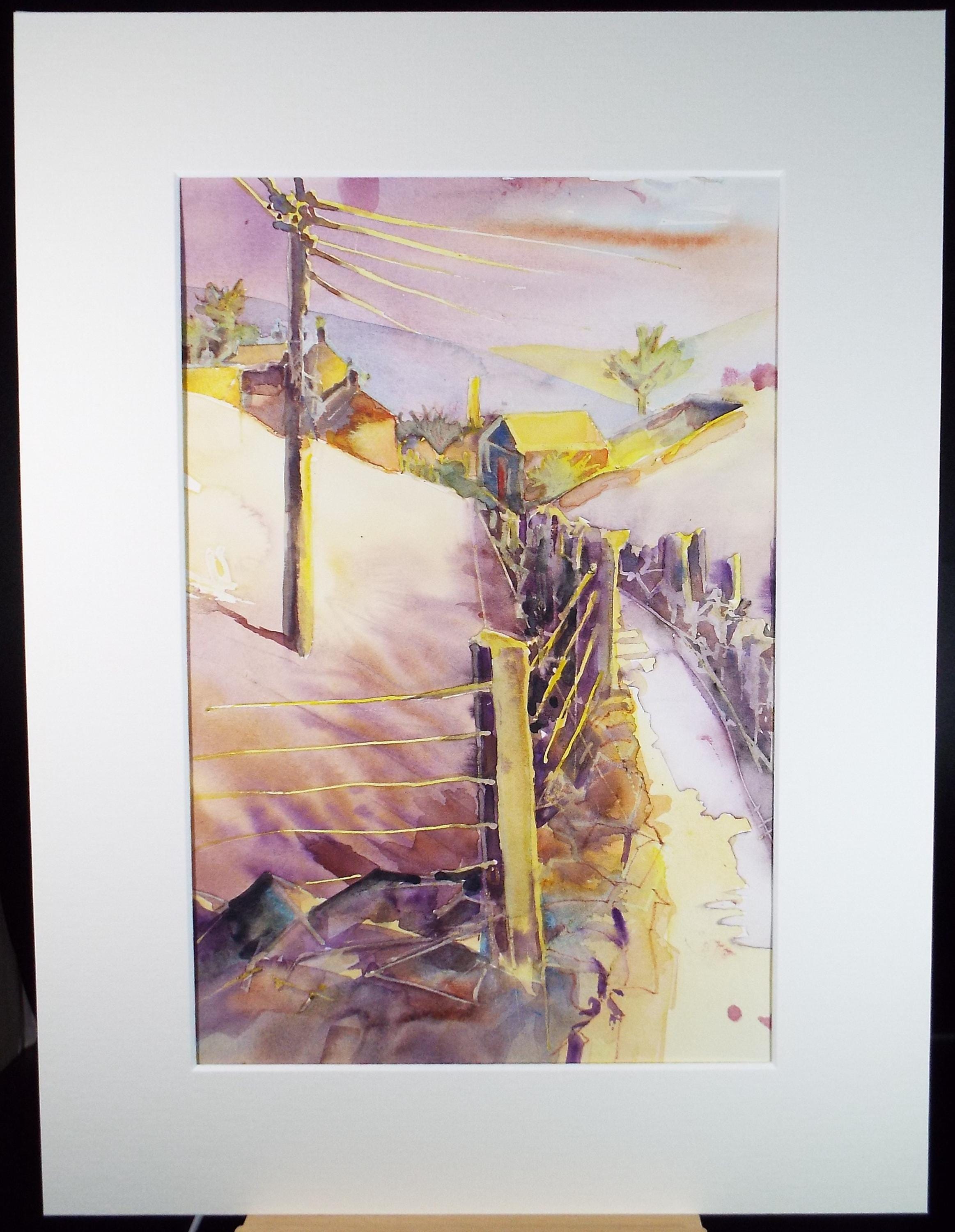 Original Watercolour,'Country Lane in purple', June Bevan, Circa 1990's