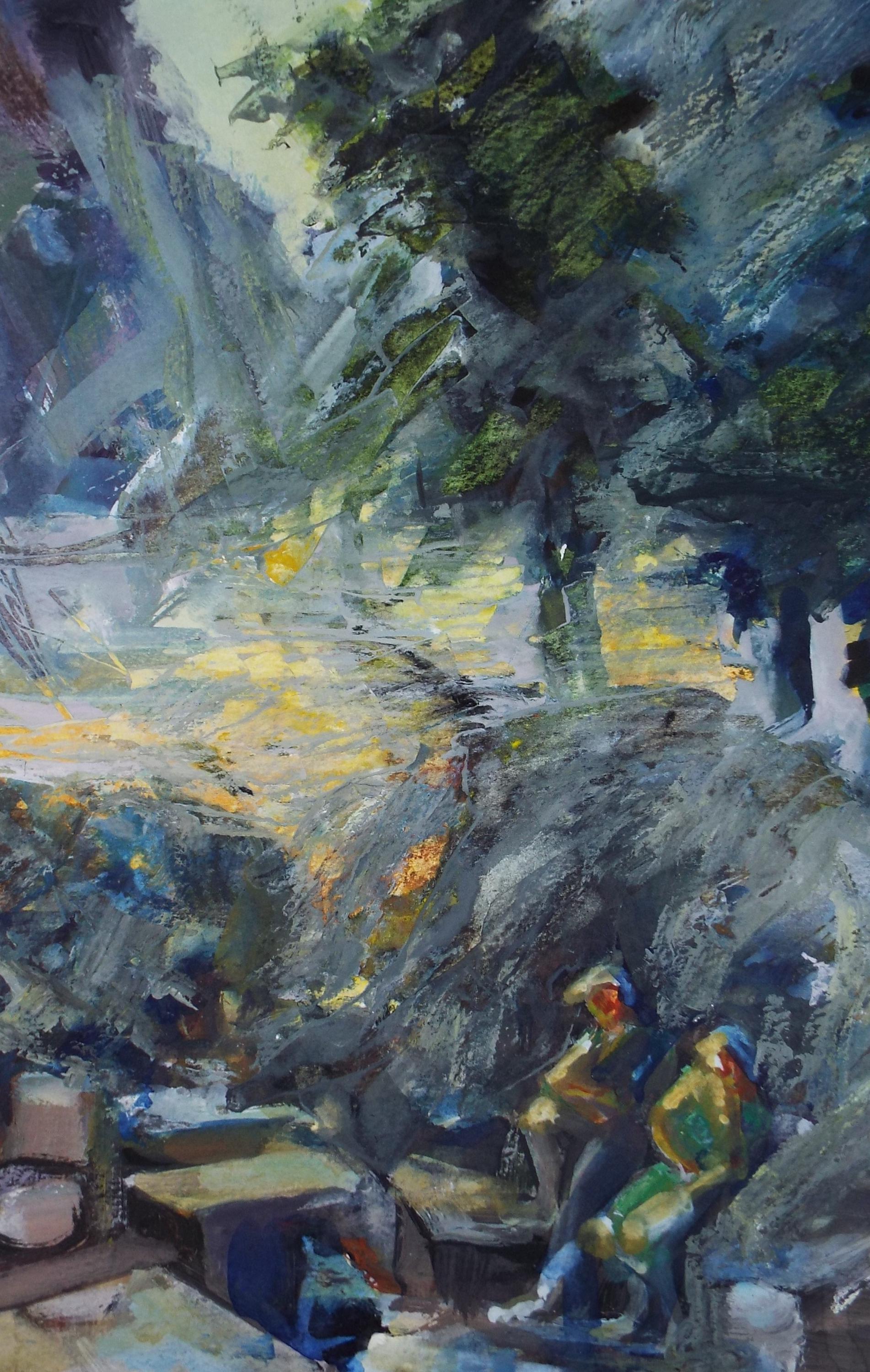 Original Watercolour/Gouache, 'Figures in a Landscape', June Bevan, Circa 1990's