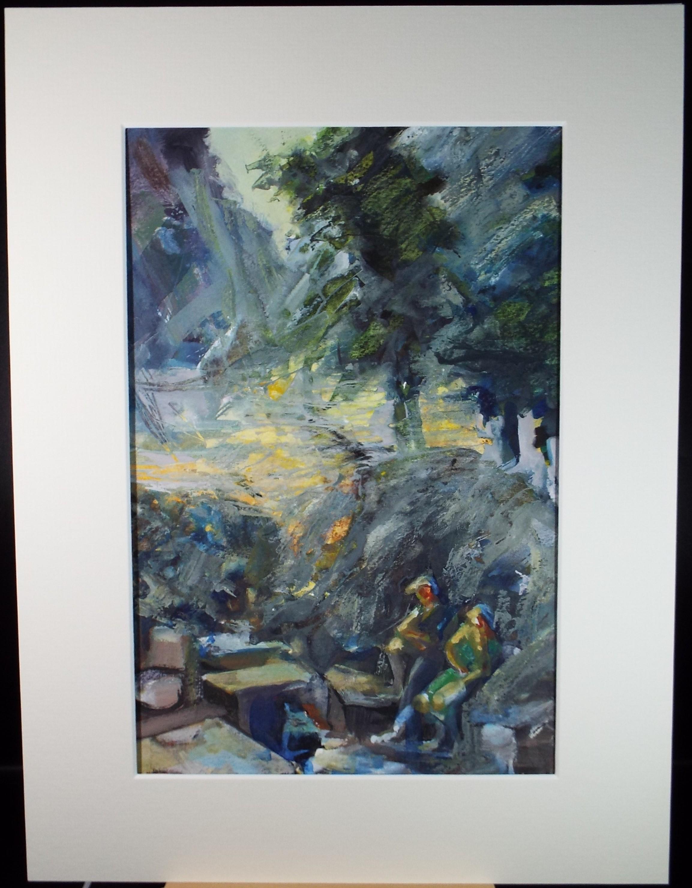 Original Watercolour/Gouache, 'Figures in a Landscape', June Bevan, Circa 1990's