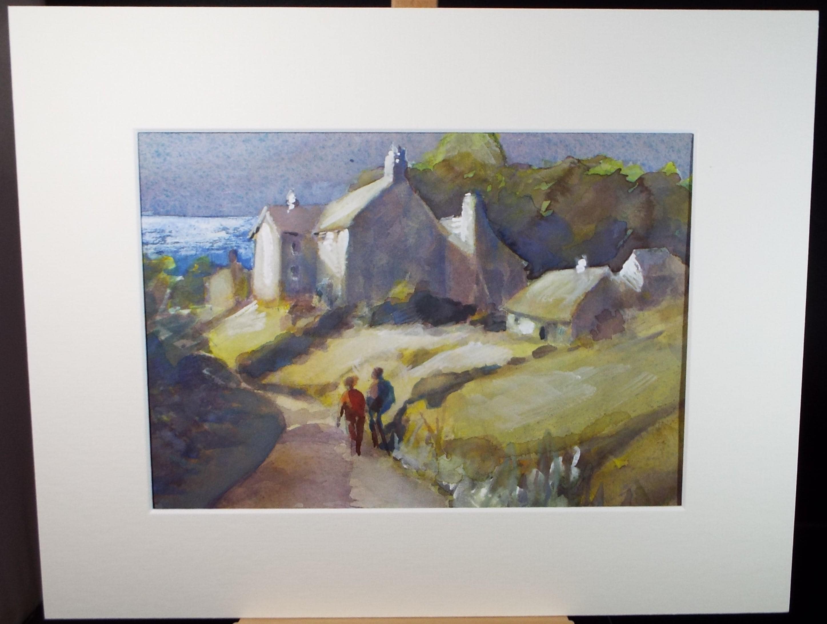 Original Watercolour & Gouache 'Figures in a lane', June Bevan, c1990's