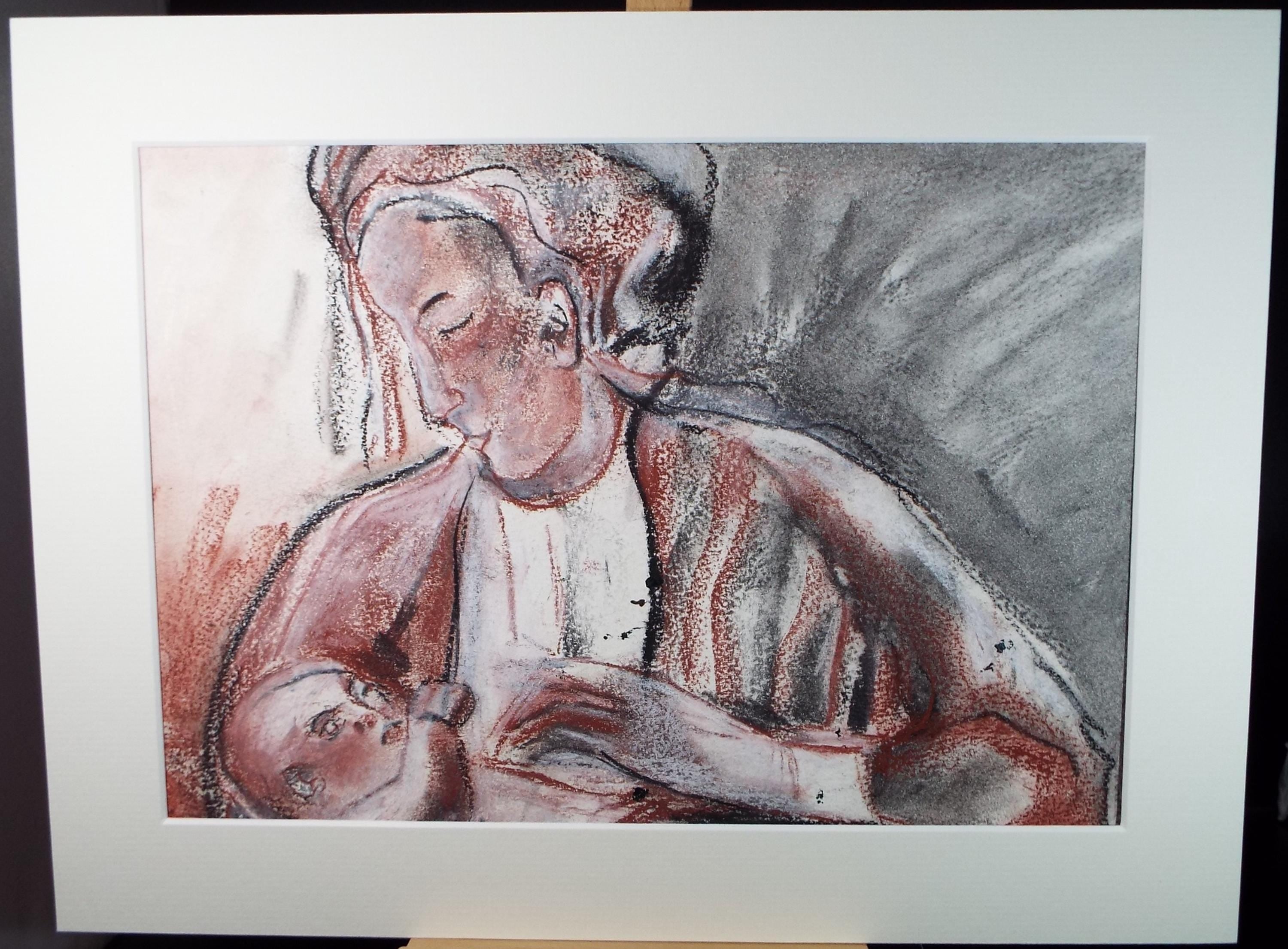 Original Pastel, 'Maria playing with Baby', circa 1990's, Elizabeth Duncan Meyer