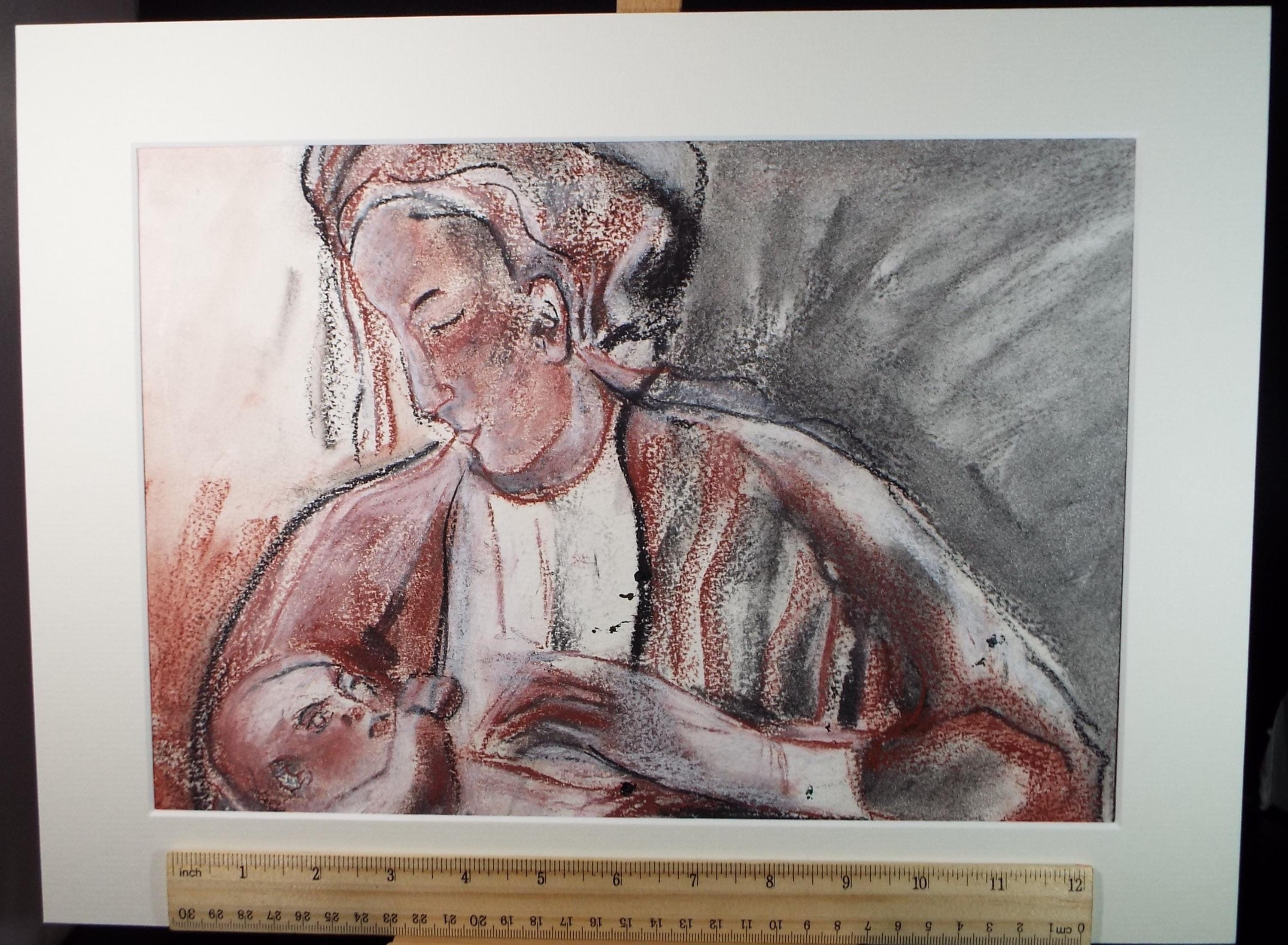 Original Pastel, 'Maria playing with Baby', circa 1990's, Elizabeth Duncan Meyer