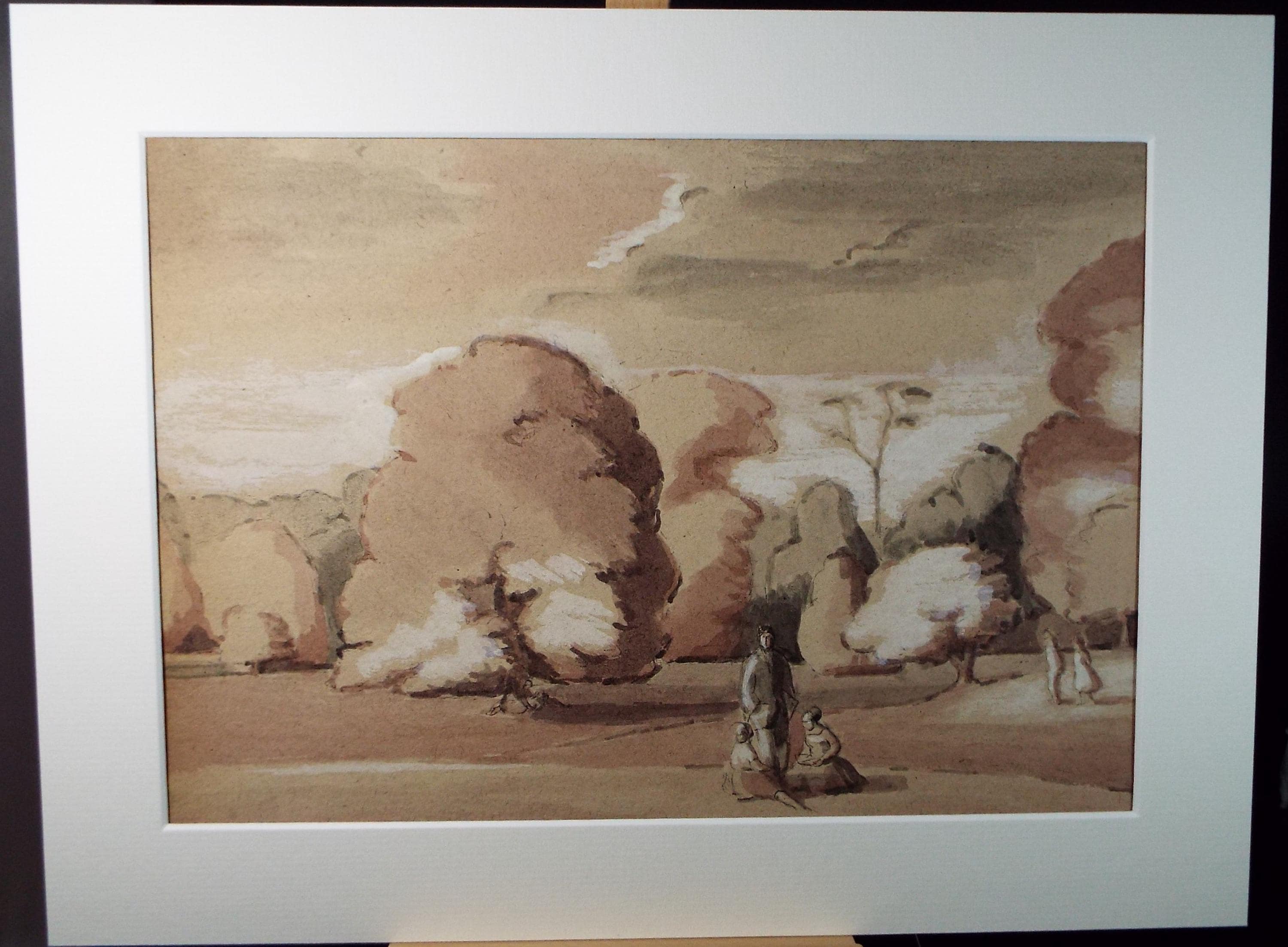 Original Watercolour, 'Landscape & Figures', c1990, Mariota Bosanquet 1923 -2022