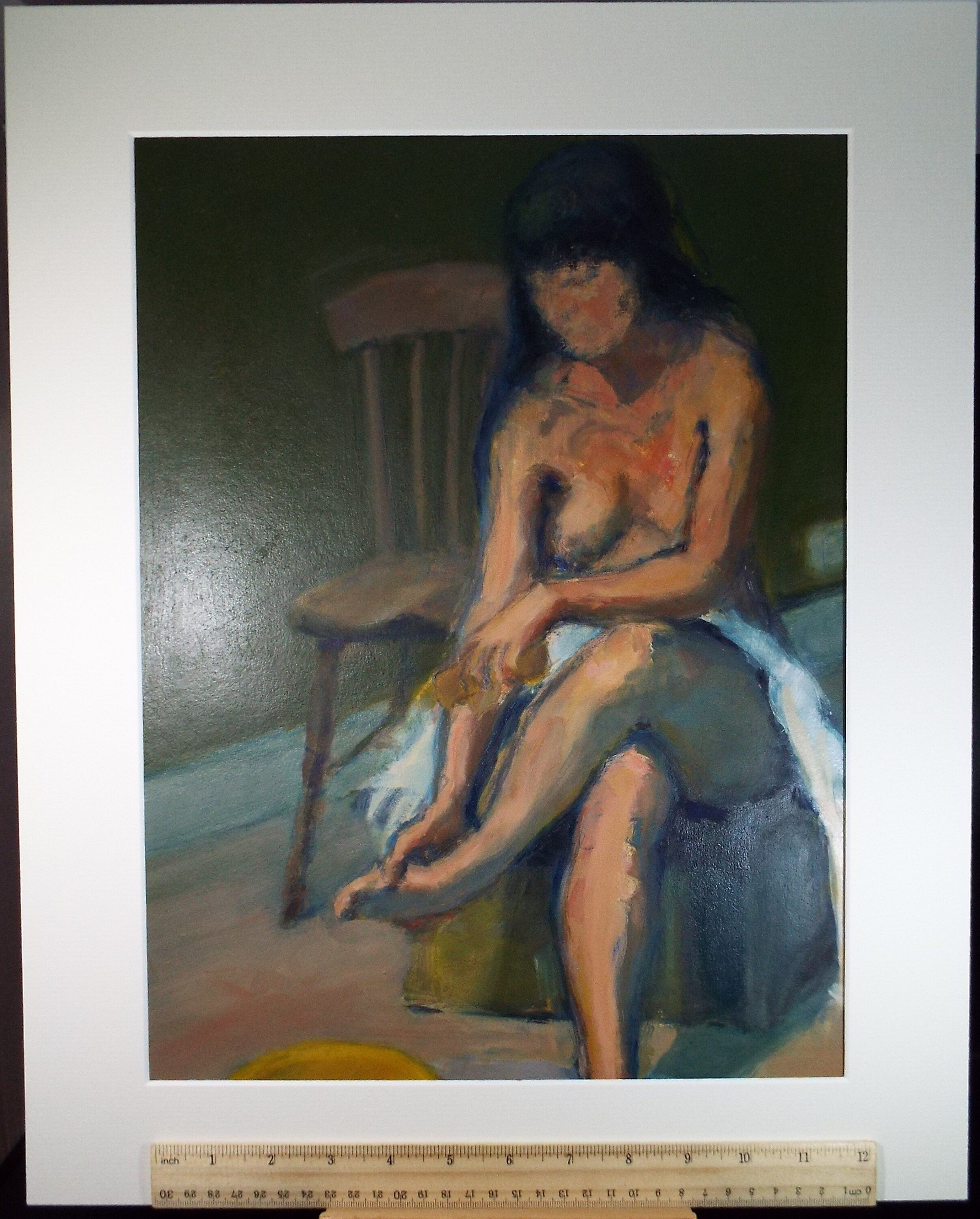Original Oil & Acrylic 'Seated Nude with towel', Circa 1980's, Artist unknown