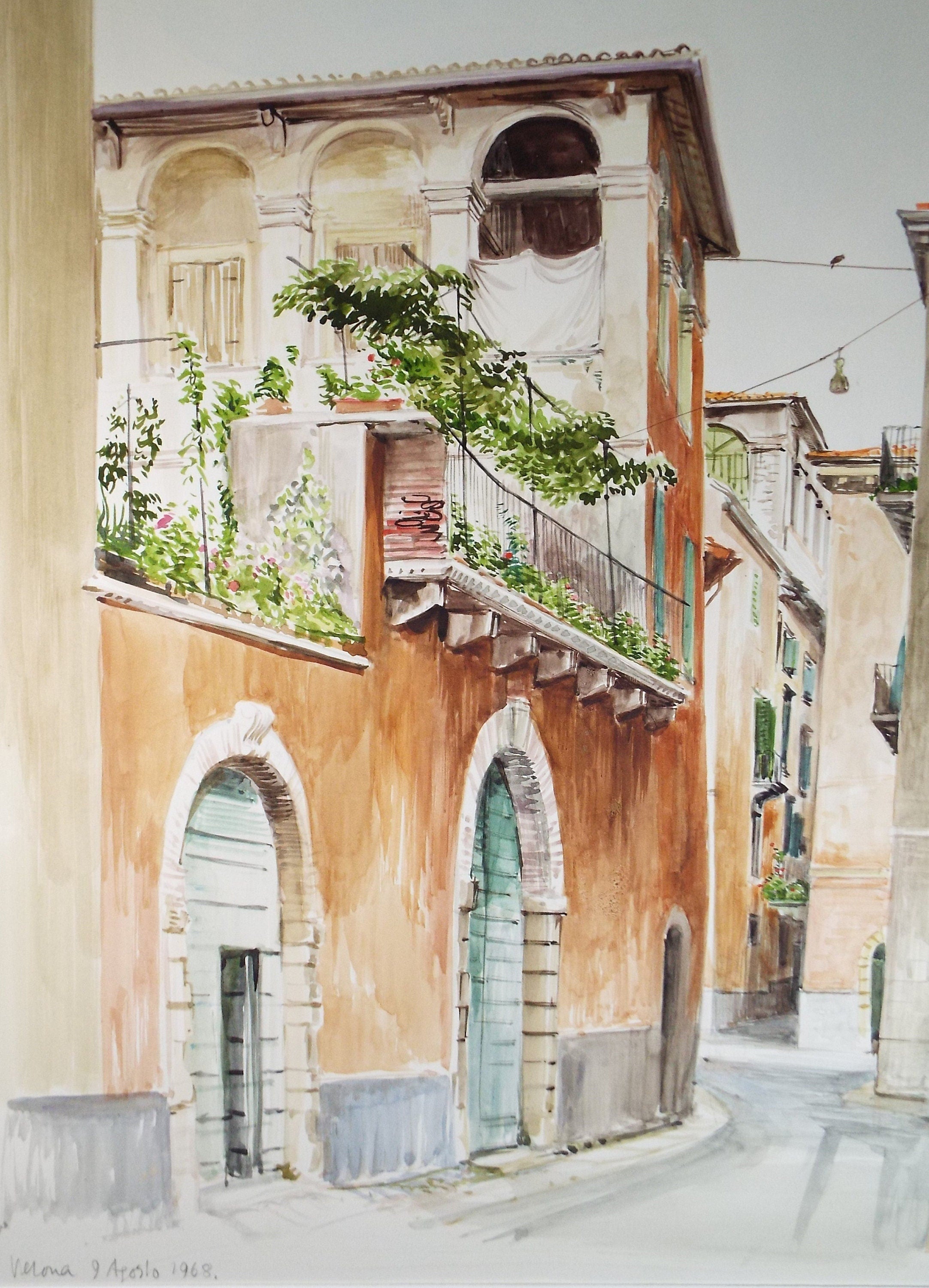 Original Watercolour on Paper, 'Italian Street', David Hill (1914-1977)