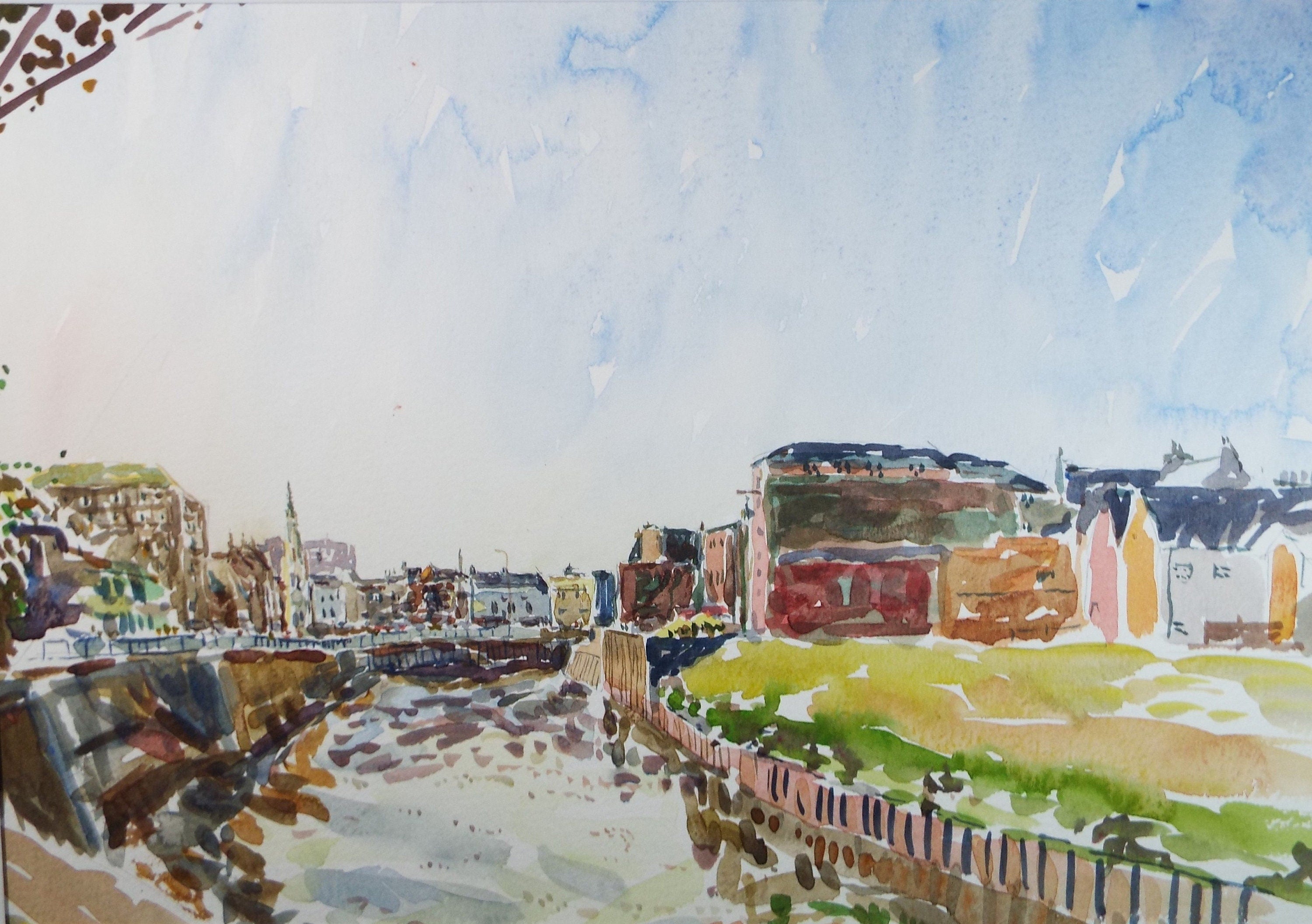 Original Watercolour,'River through the town', Roger Alsop, dated 1986