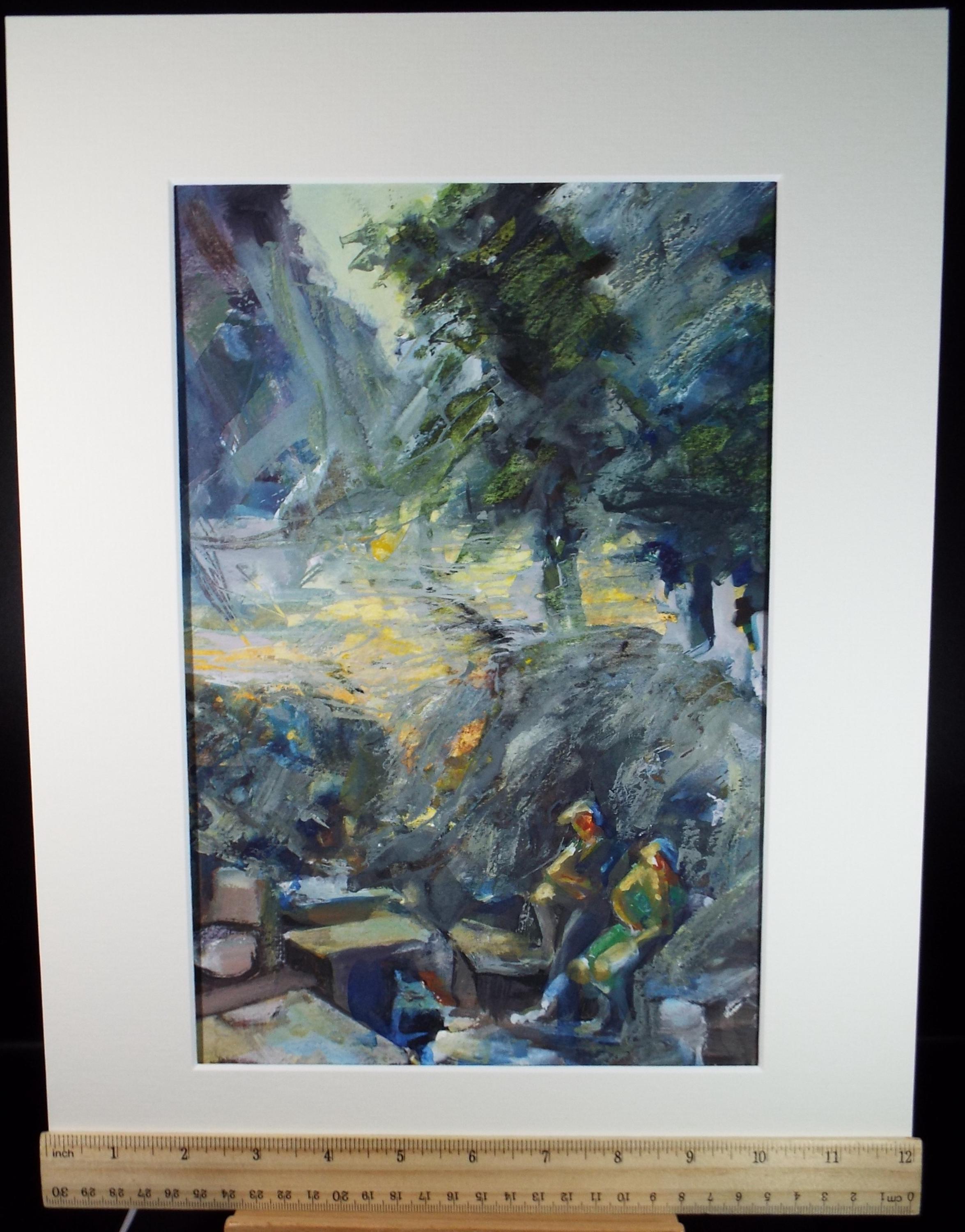 Original Watercolour/Gouache, 'Figures in a Landscape', June Bevan, Circa 1990's