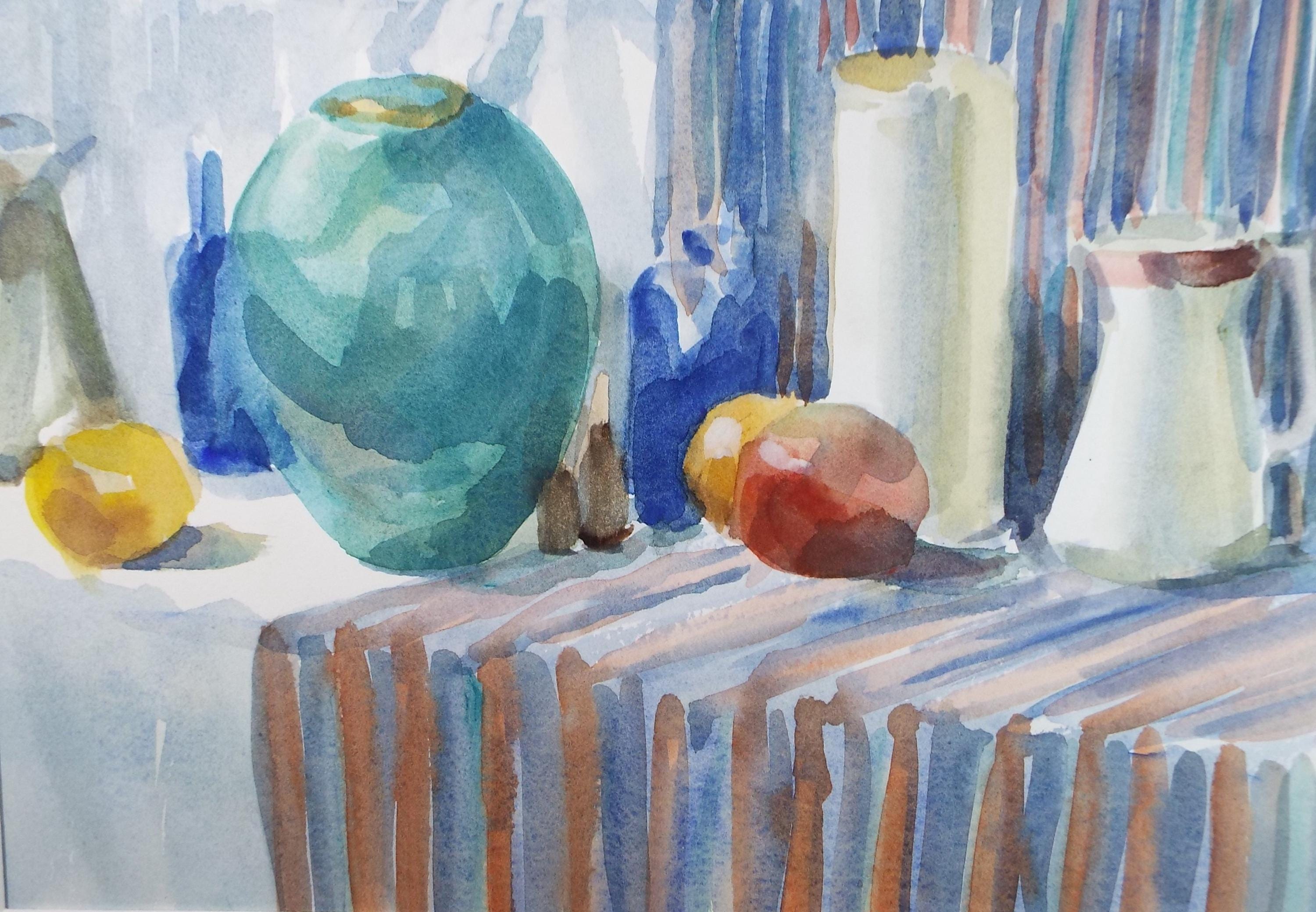 Original Watercolour, 'Still Life of Ceramics', June Bevan, Circa 1990's