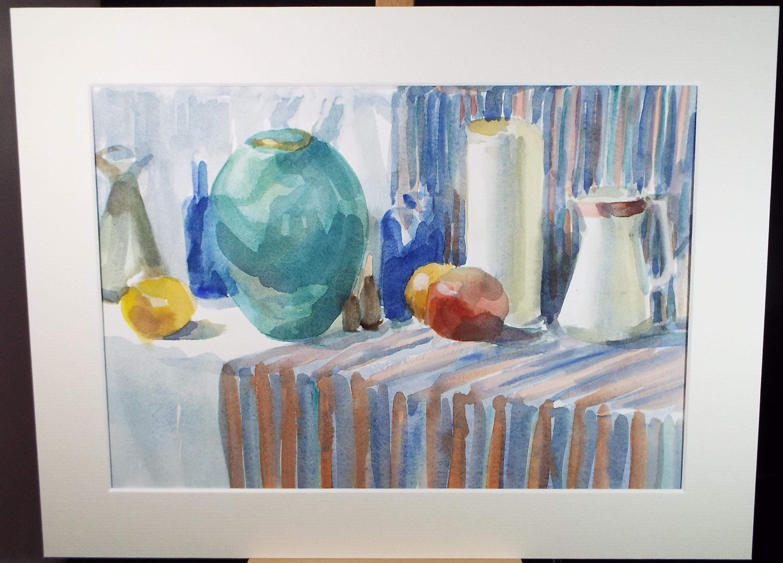 Original Watercolour, 'Still Life of Ceramics', June Bevan, Circa 1990's