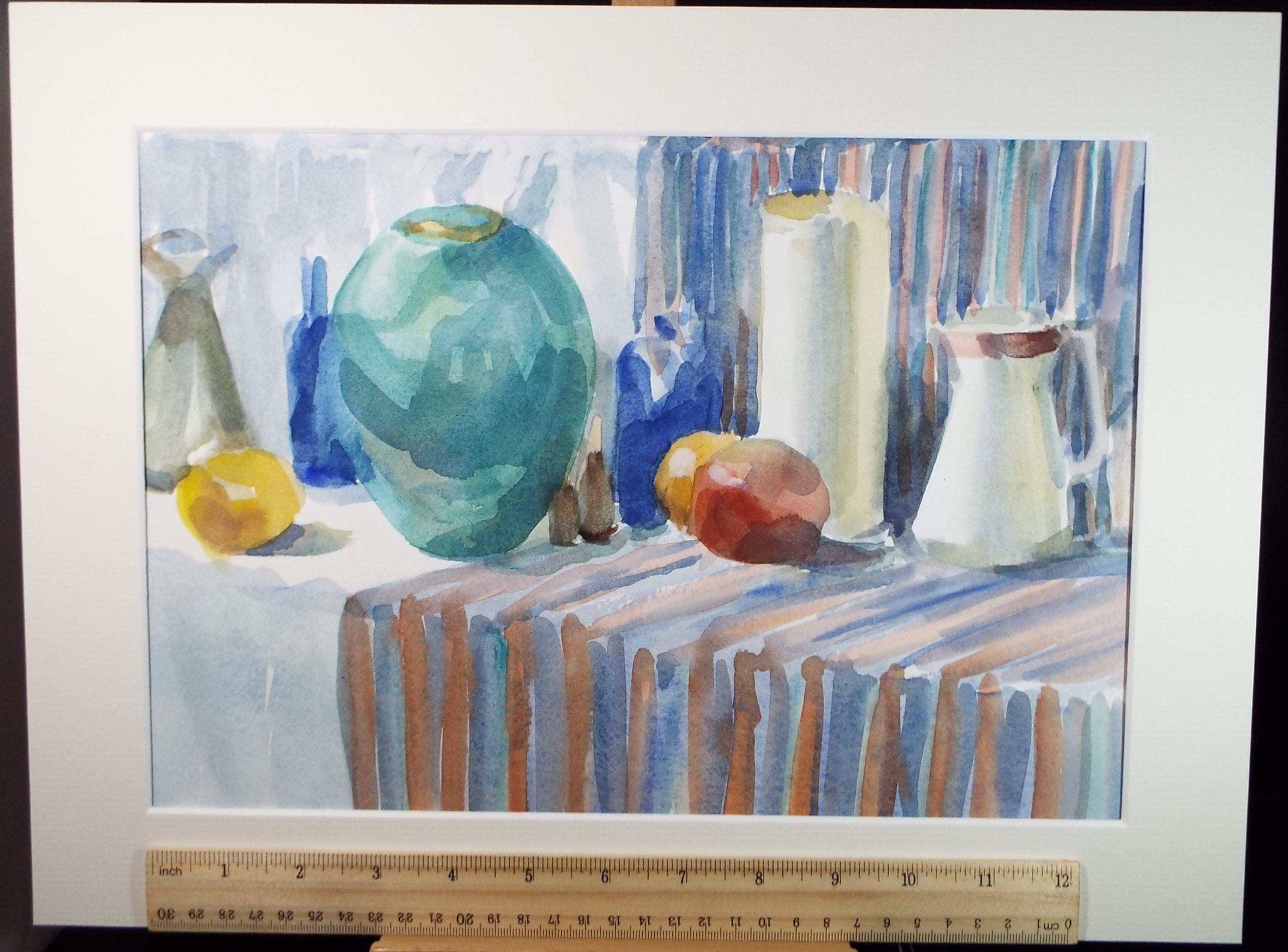 Original Watercolour, 'Still Life of Ceramics', June Bevan, Circa 1990's