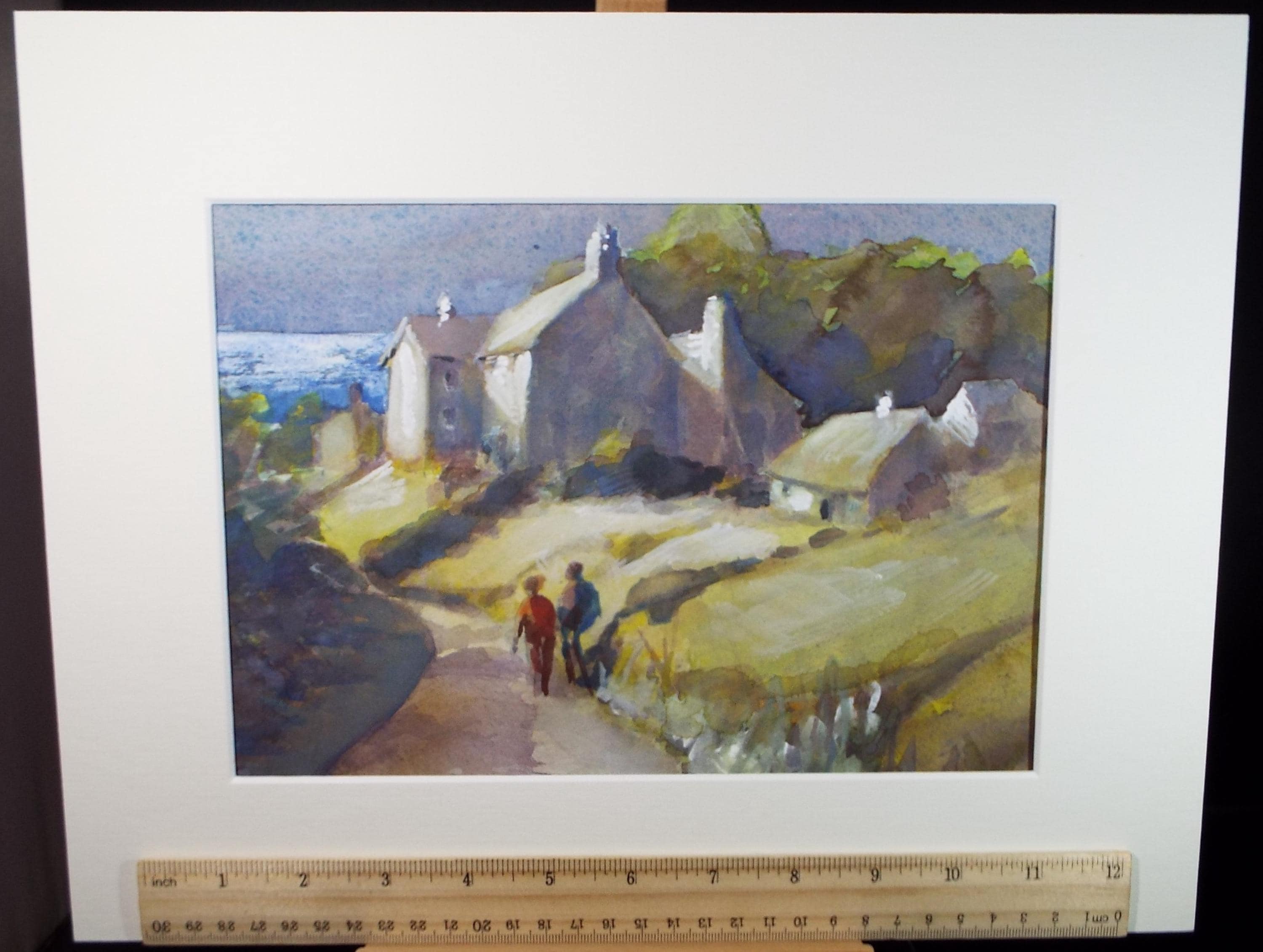Original Watercolour & Gouache 'Figures in a lane', June Bevan, c1990's