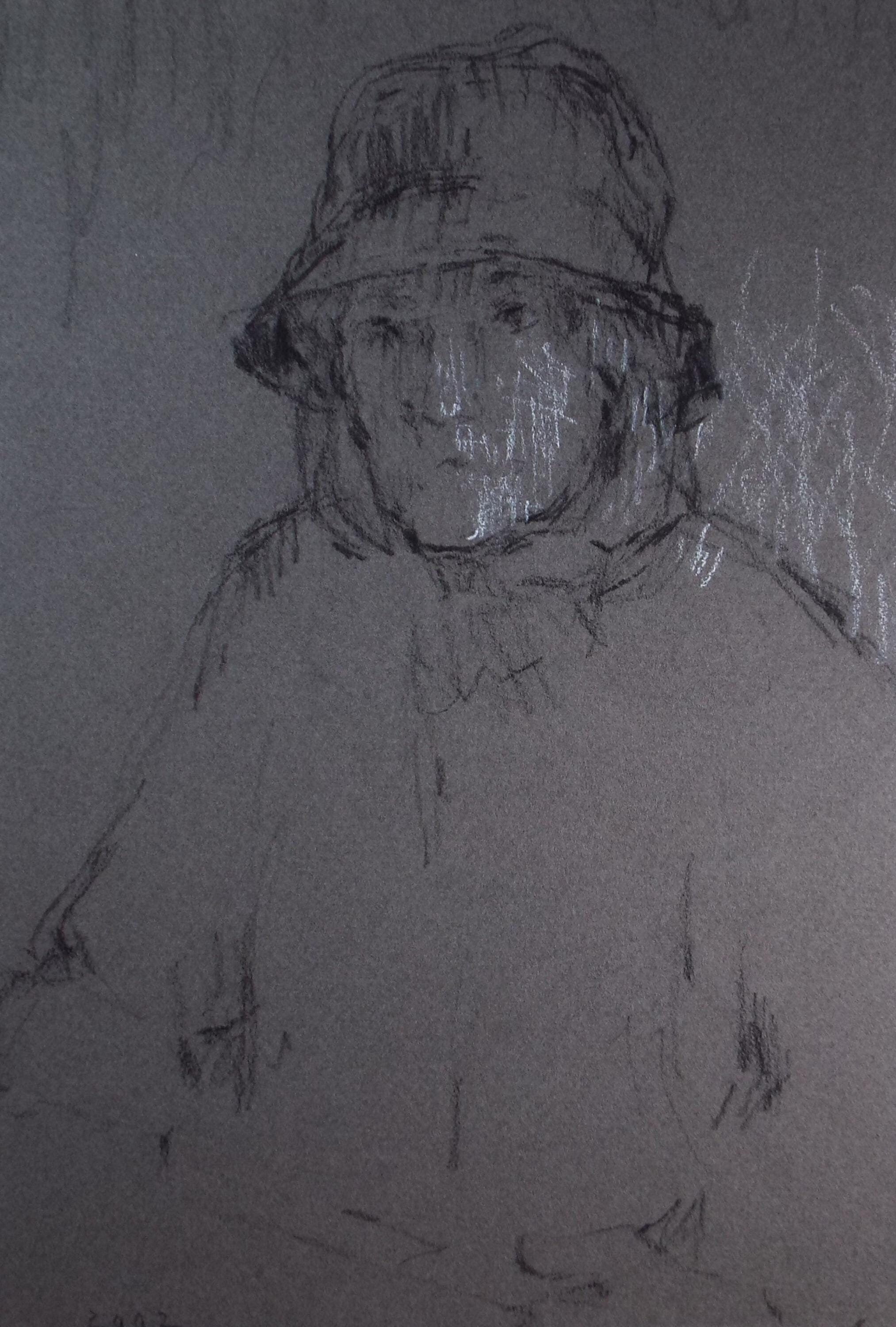 Original Pastel, 'Woman in a Raincoat', 1990's, Mariota Bosanquet 1923 -2022