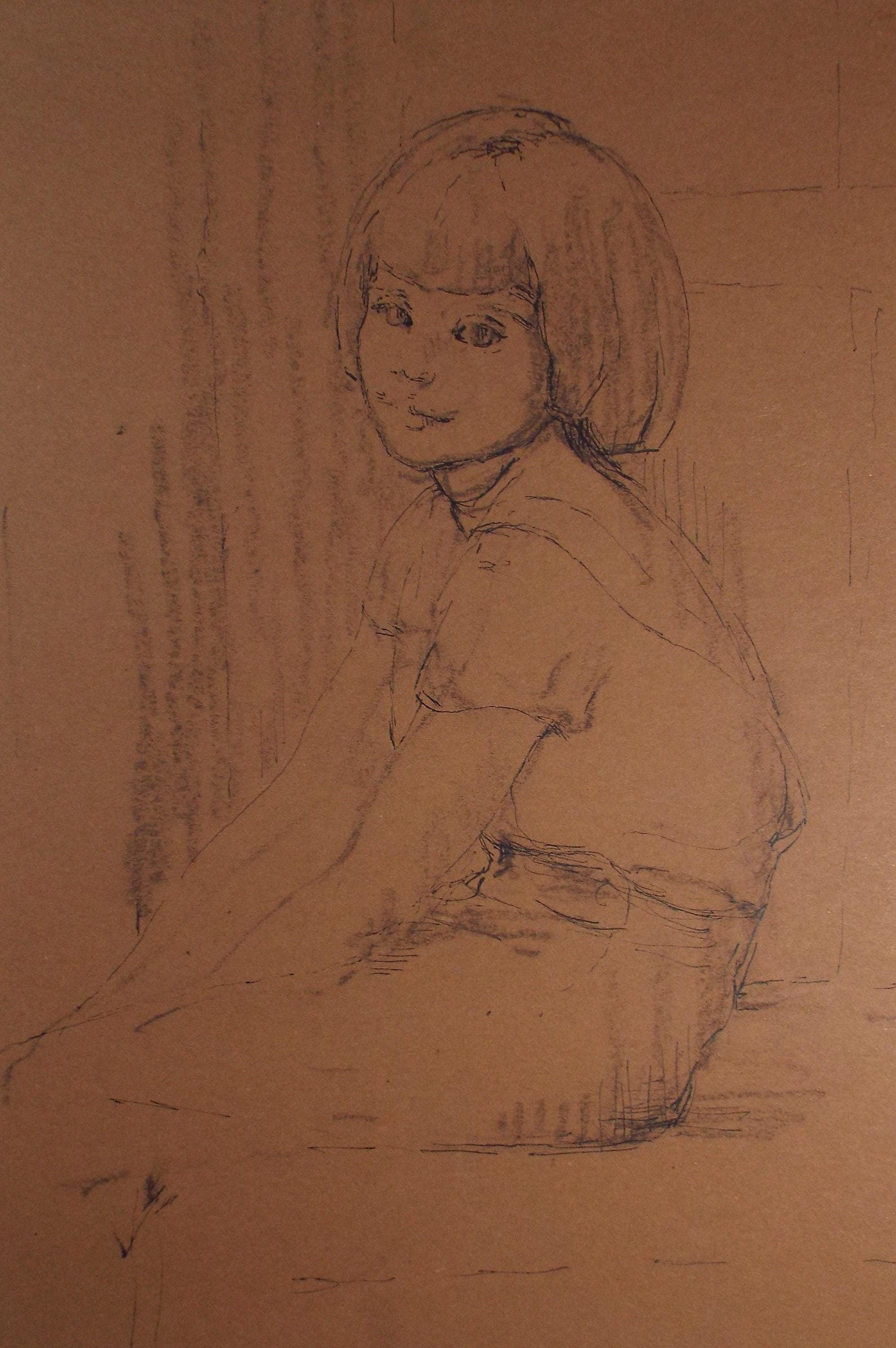 Original Pastel Sketch,'Study of a Girl', Hilda Burford (1887-1957), 1950's