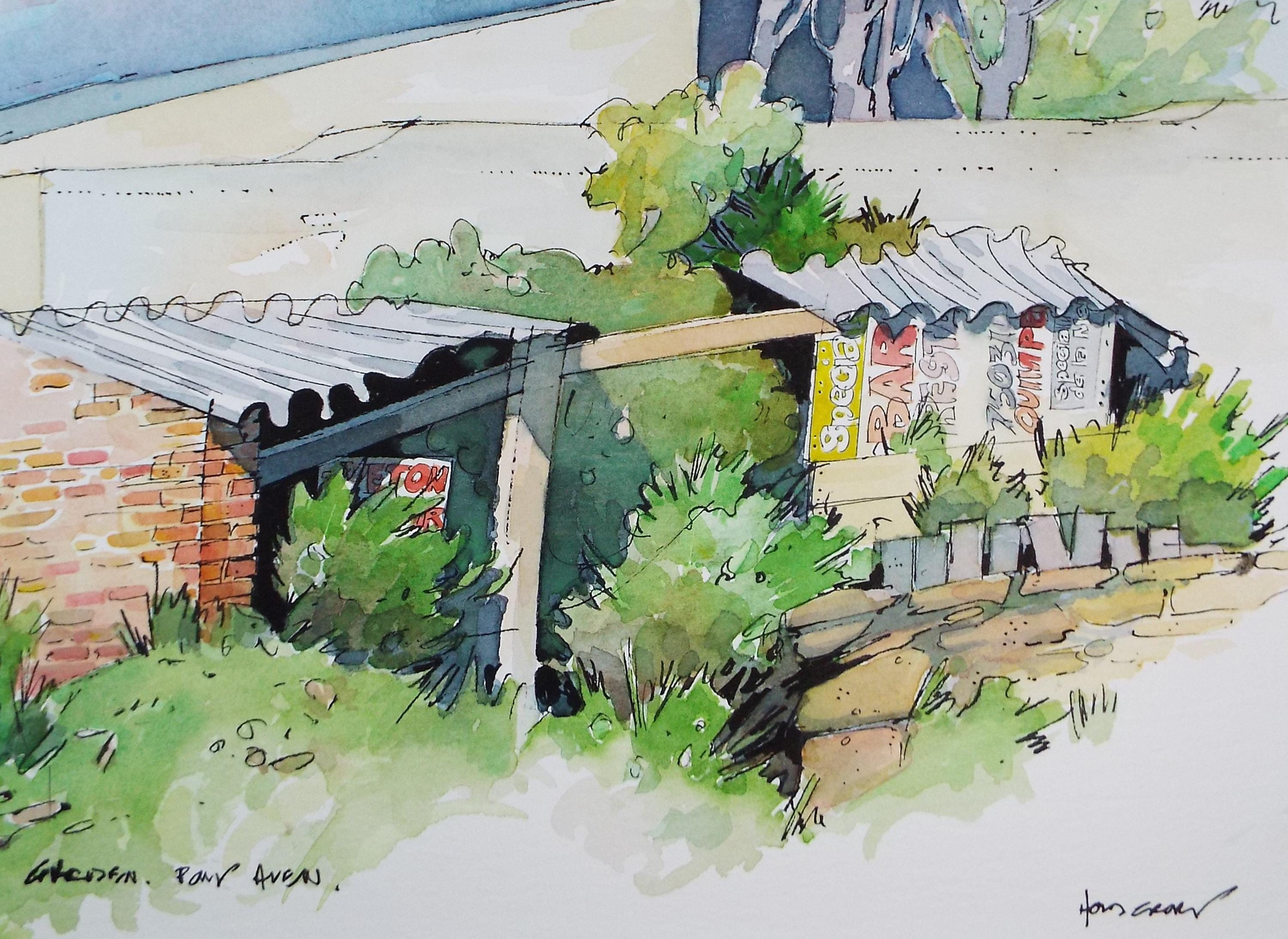 Original Watercolour drawing , 'Garden, Pont Aven', John Hambleton Holdcroft (1926-2014), Circa 1970's